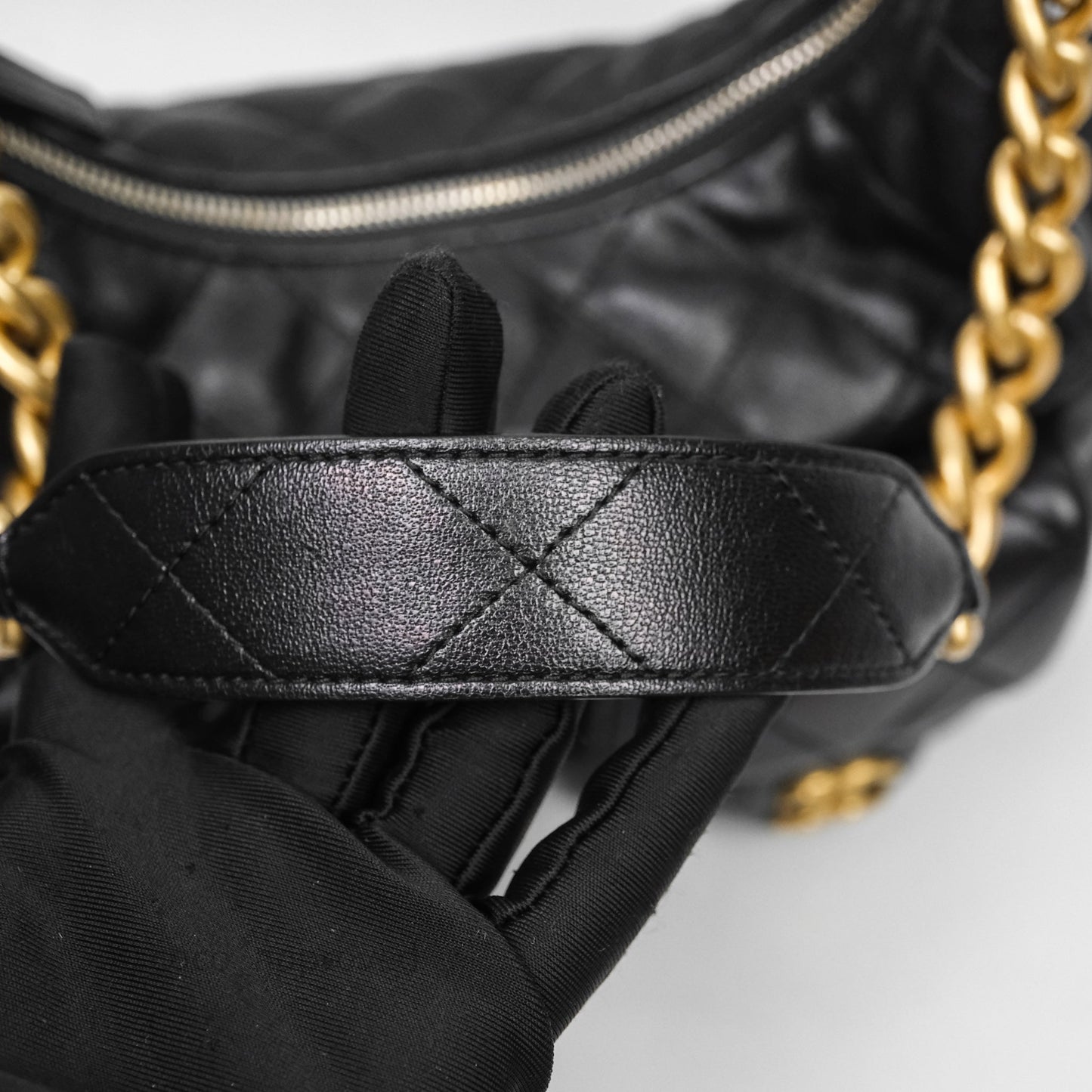 Chanel Small Quilted Trendy Double Pocket Hobo Black Lambskin Gold Hardware