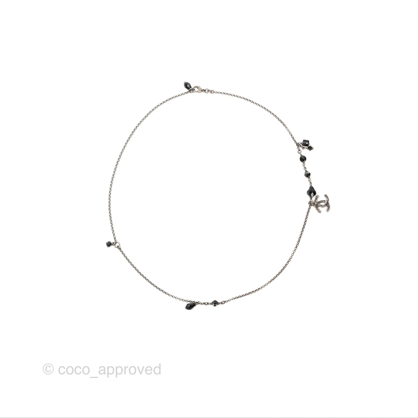 Chanel Black Resin CC Necklace Ruthenium Tone 18S