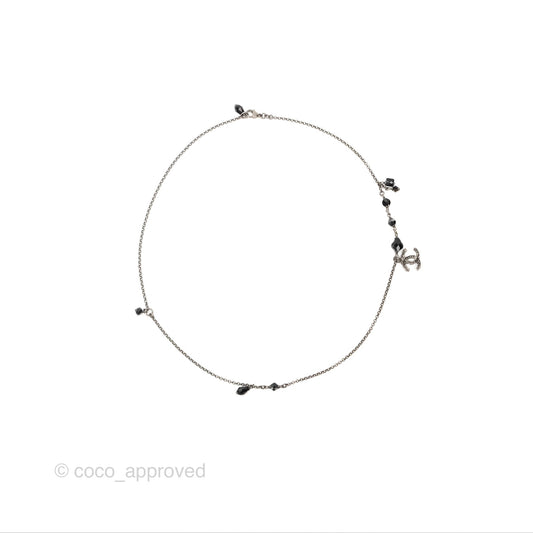 Chanel Black Resin CC Necklace Ruthenium Tone 18S