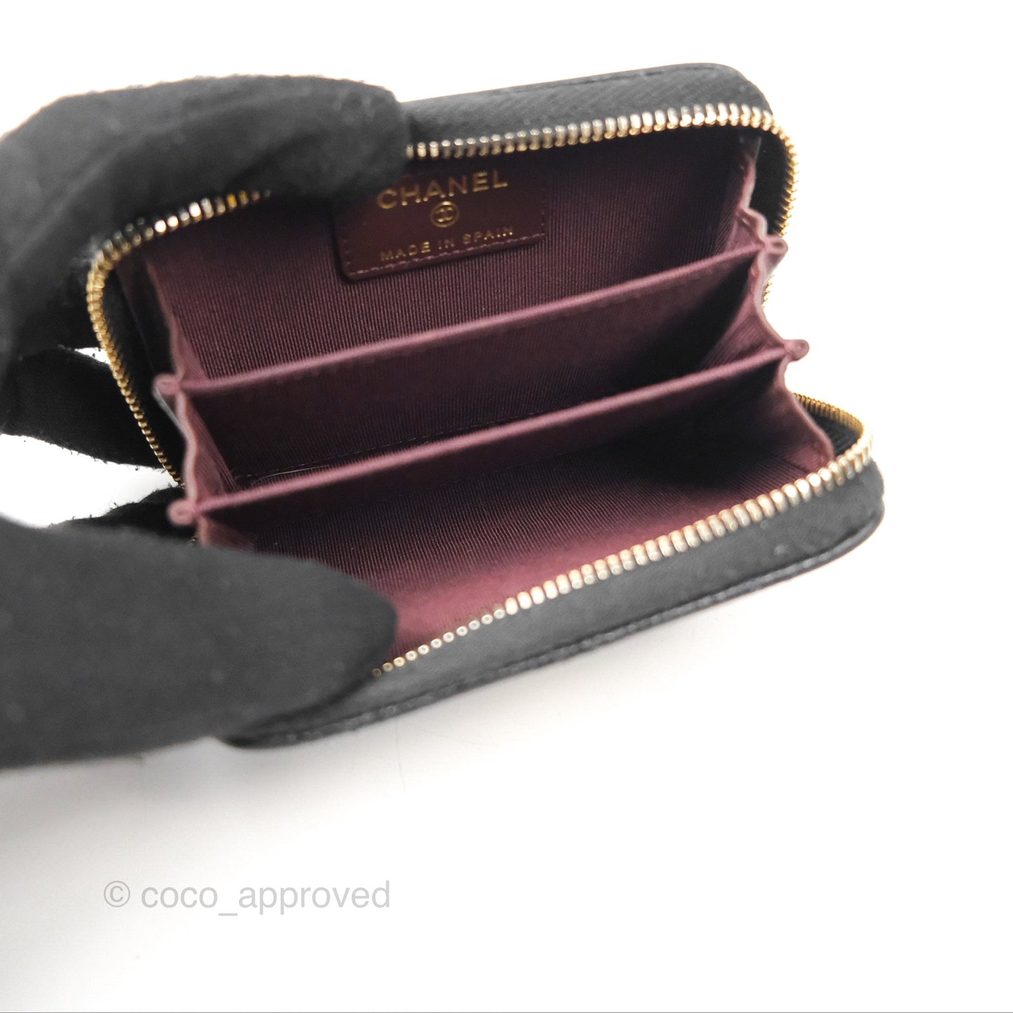 Chanel Quilted Zip Card Holder Black Caviar Gold Hardware