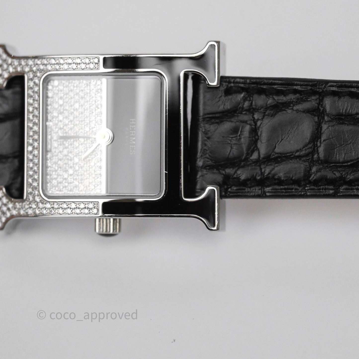 Hermes Heure H Double Jeu Watch Small Model 25mm Black Croc Strap