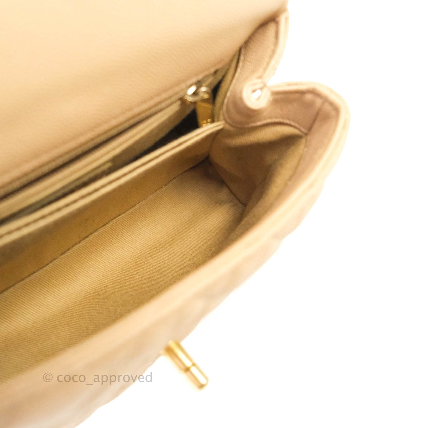 Chanel Mini (Small) Coco Handle Quilted Beige Caviar Gold Hardware Embossed Lizard Handle