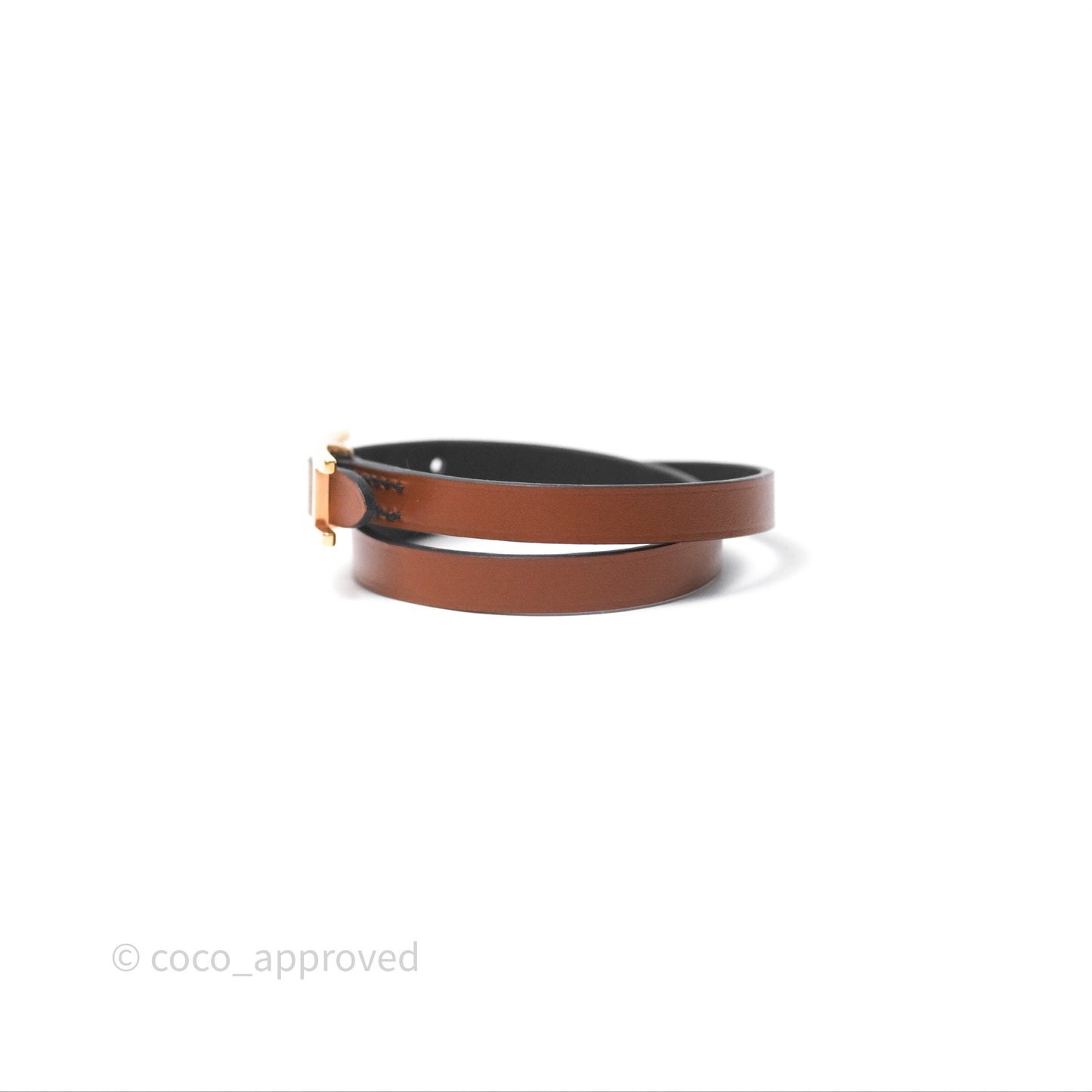 Hermès Behapi Double Tour Bracelet in Fauve 34 / Noir 89 Calfskin Gold Hardware