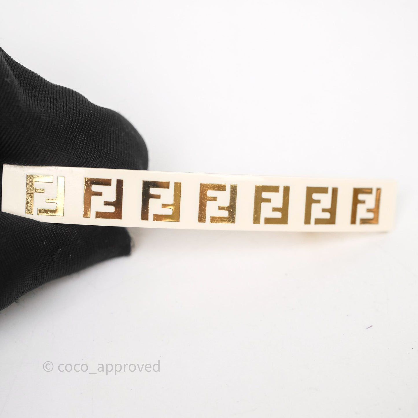 Fendi FF Hair Clip White Gold Tone