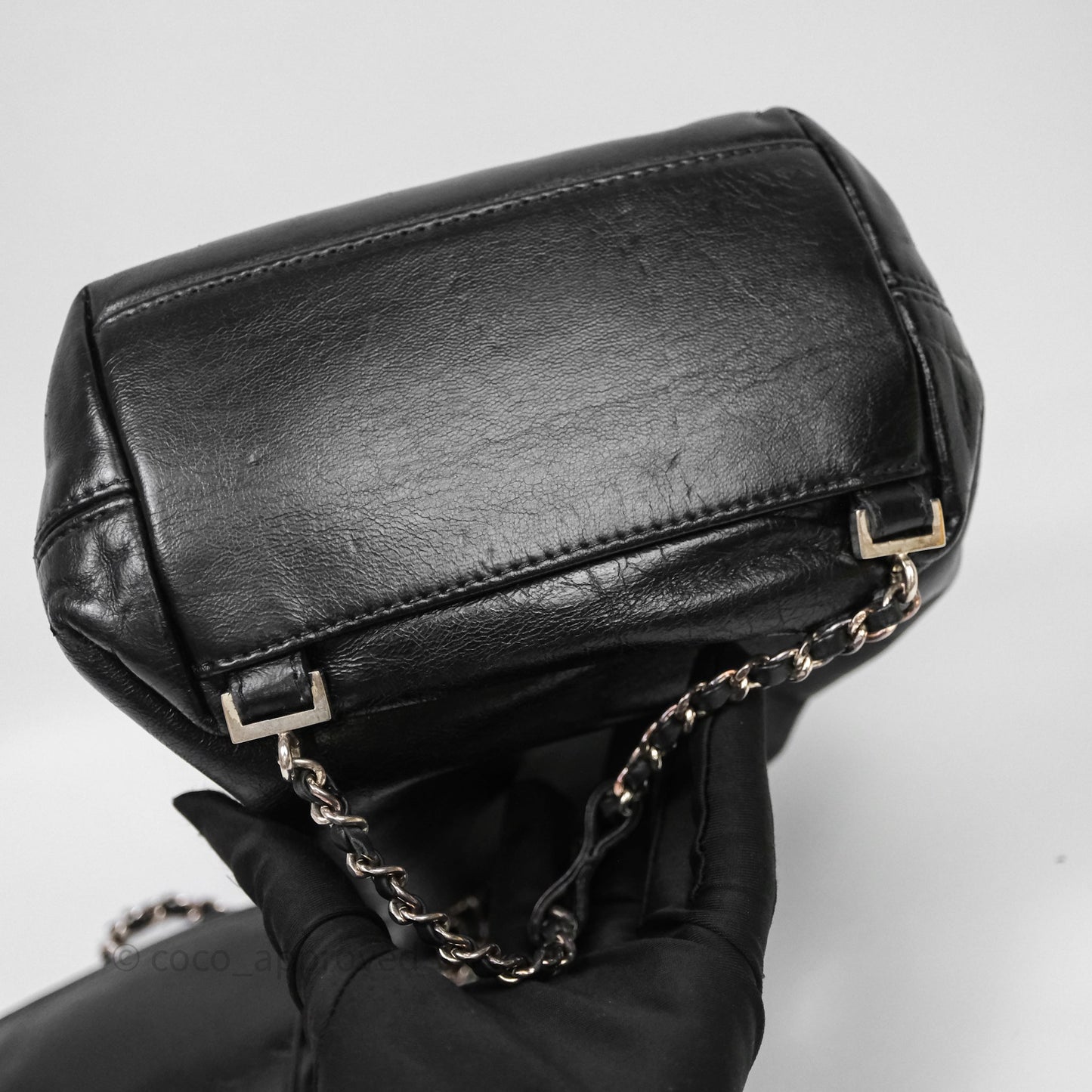 Chanel Vintage CC Drawstring Bag Black Calfskin Silver Hardware
