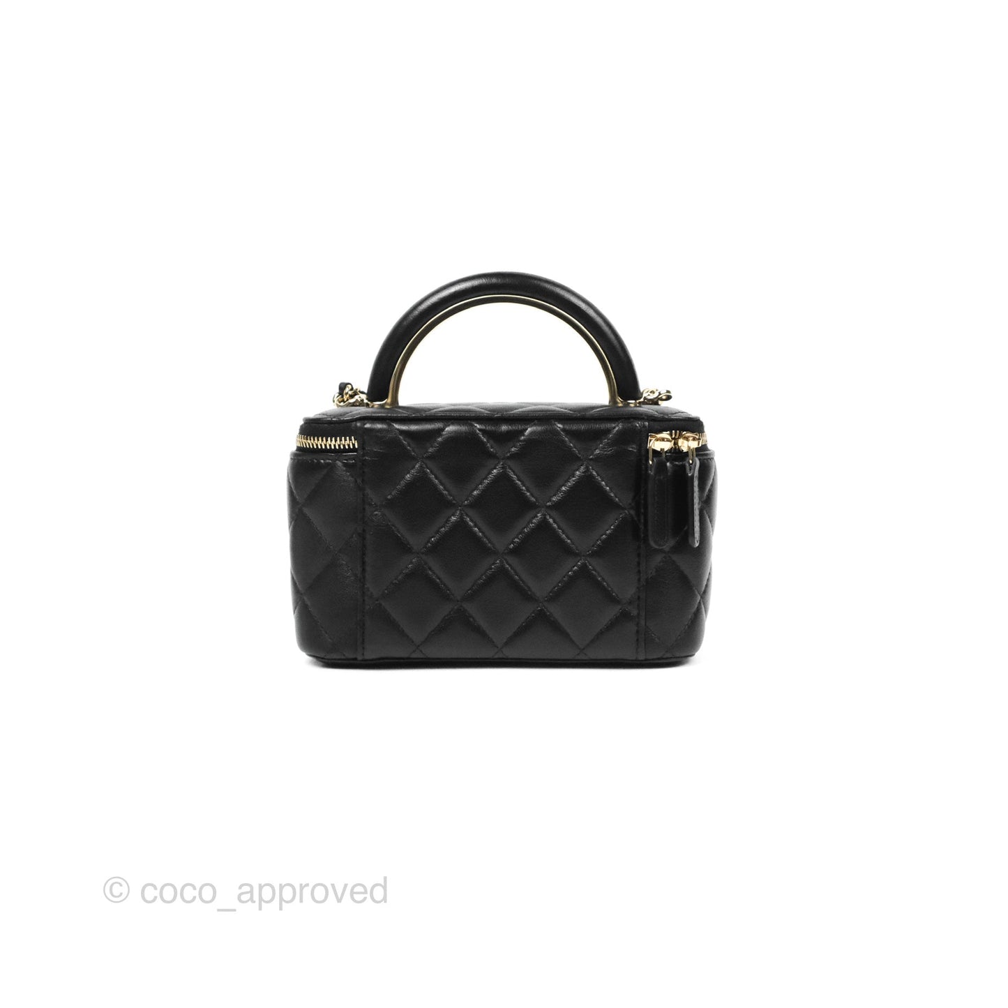 Chanel Vanity Rectangular Top Handle Black Lambskin Gold Hardware