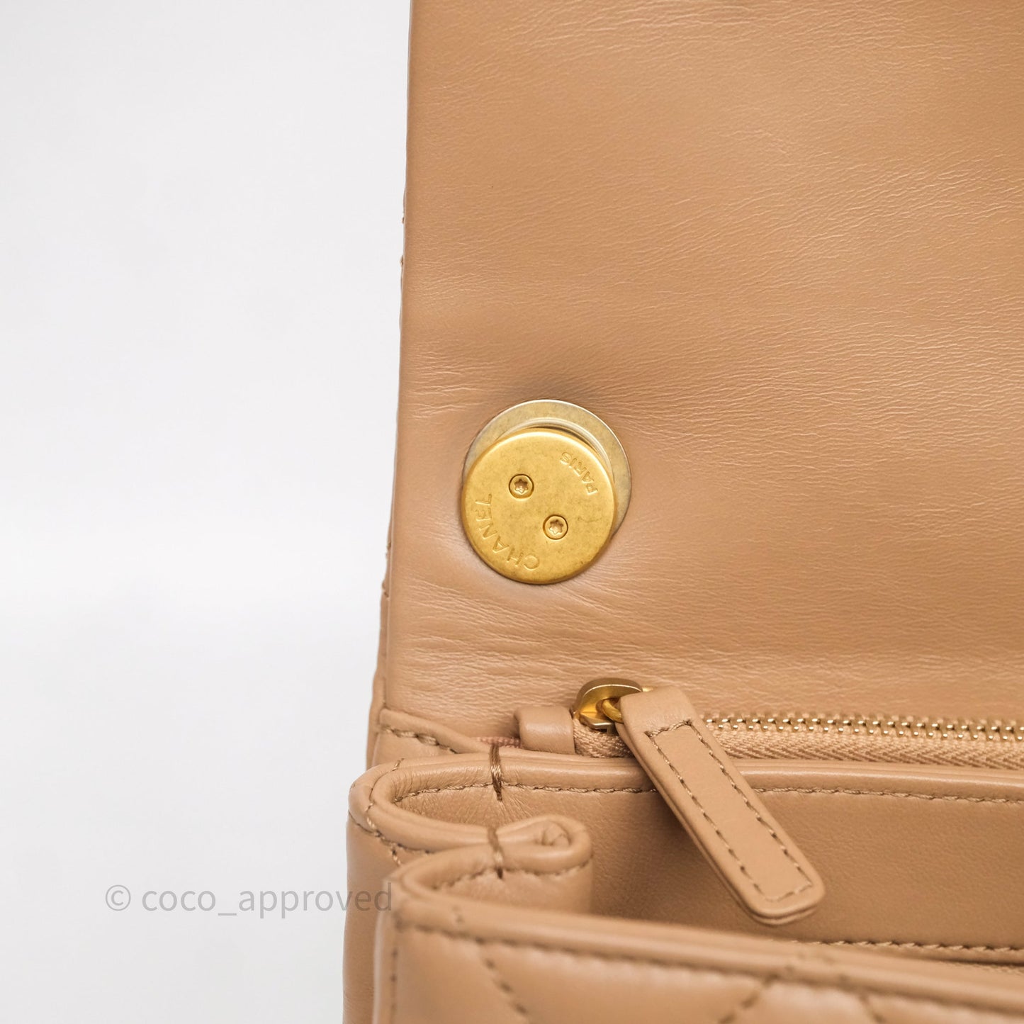 Chanel Medium All Slide Adjustable Chain Flap Bag Beige Lambskin Aged Gold Hardware