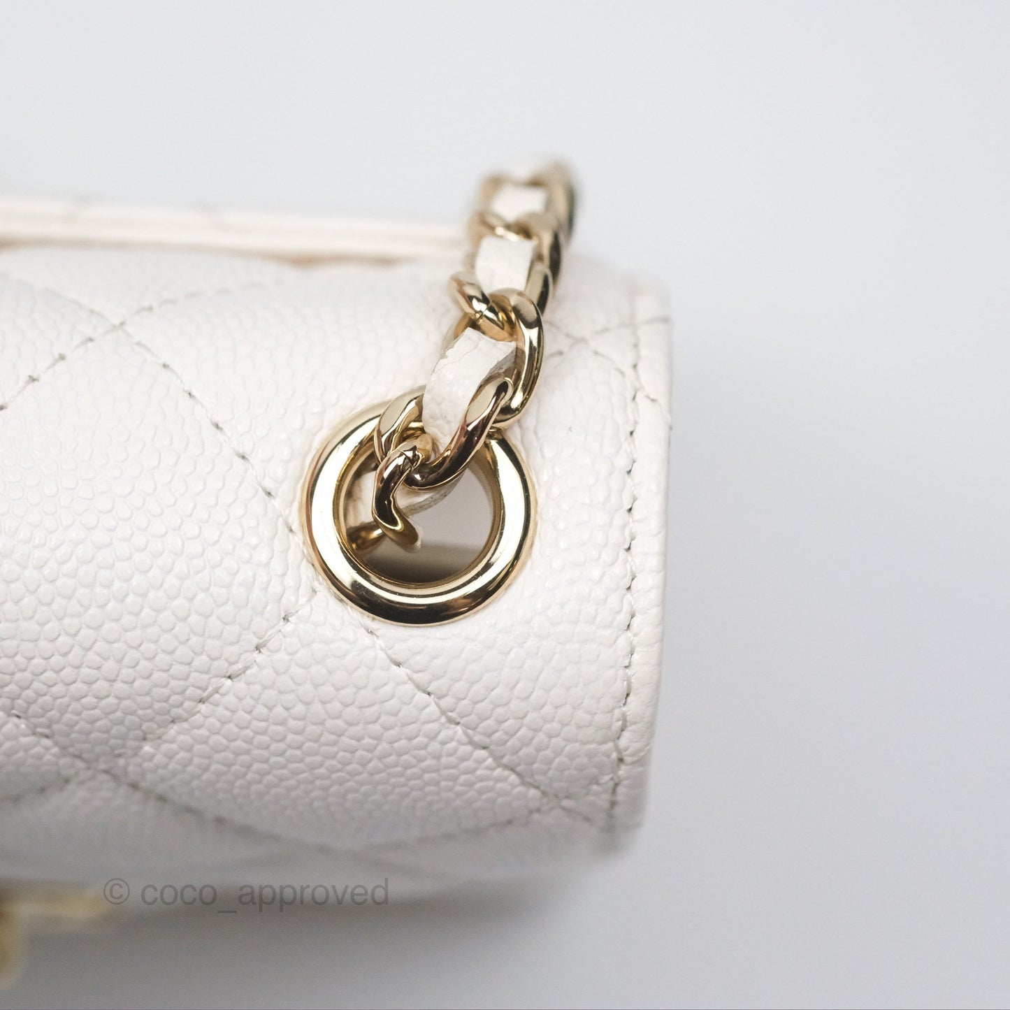 Chanel Classic Quilted Phone Holder White Caviar Gold Hardware