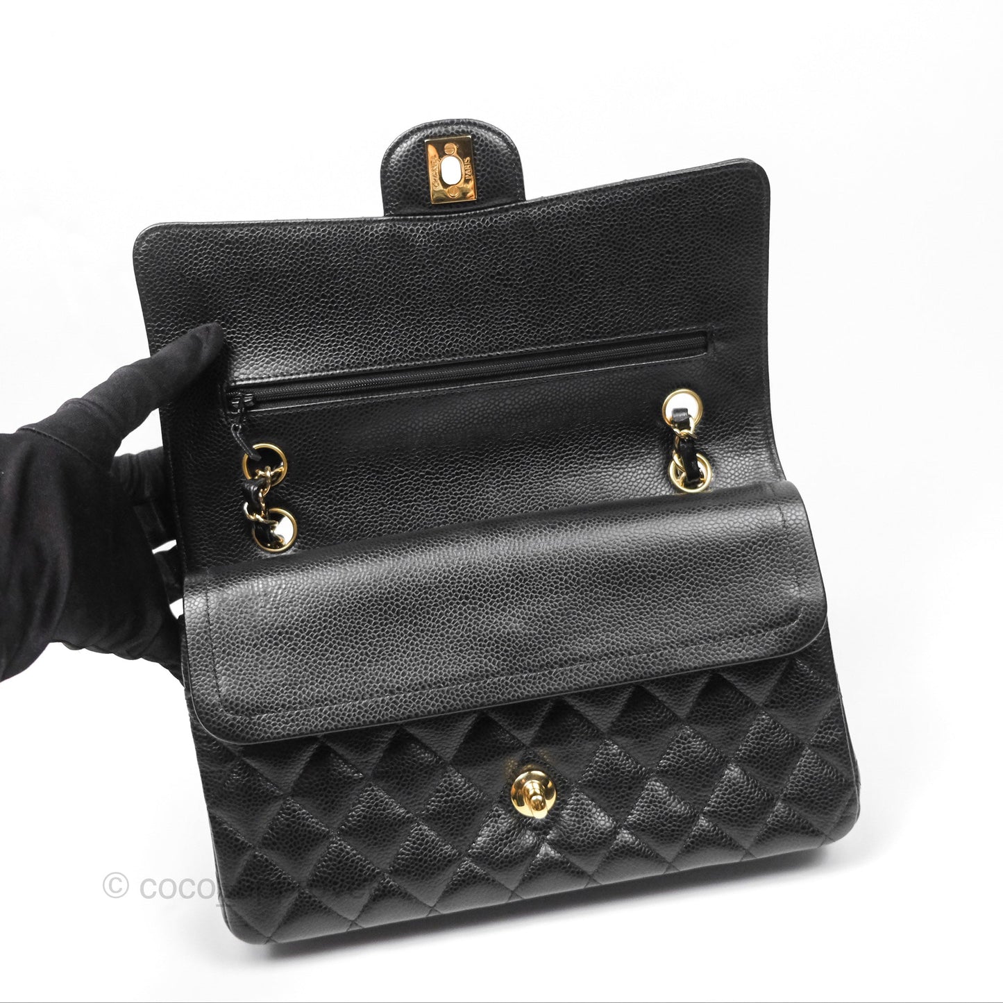 Chanel Classic M/L Medium Flap Quilted Black Caviar Gold Hardware