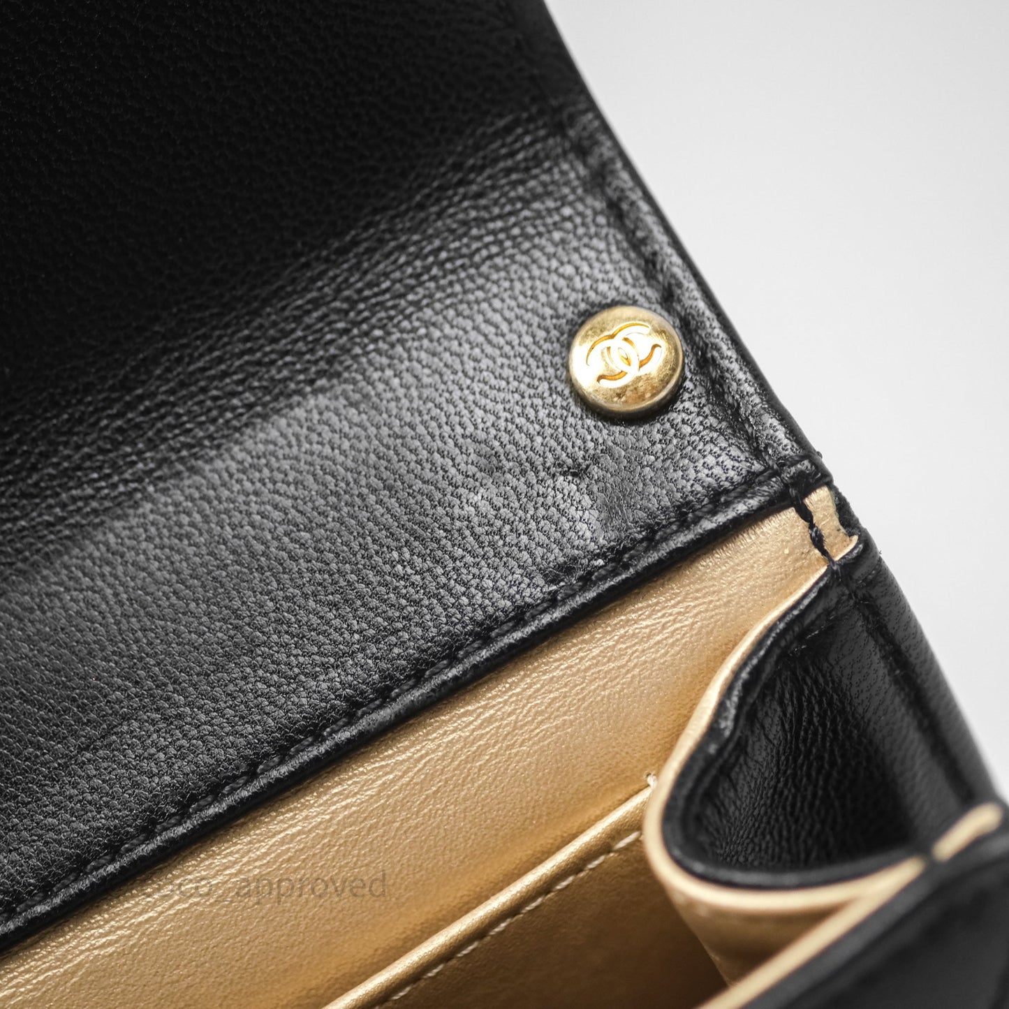Chanel Quilted Chic Logo Pearls Flap Black Goatskin Aged Gold Hardware