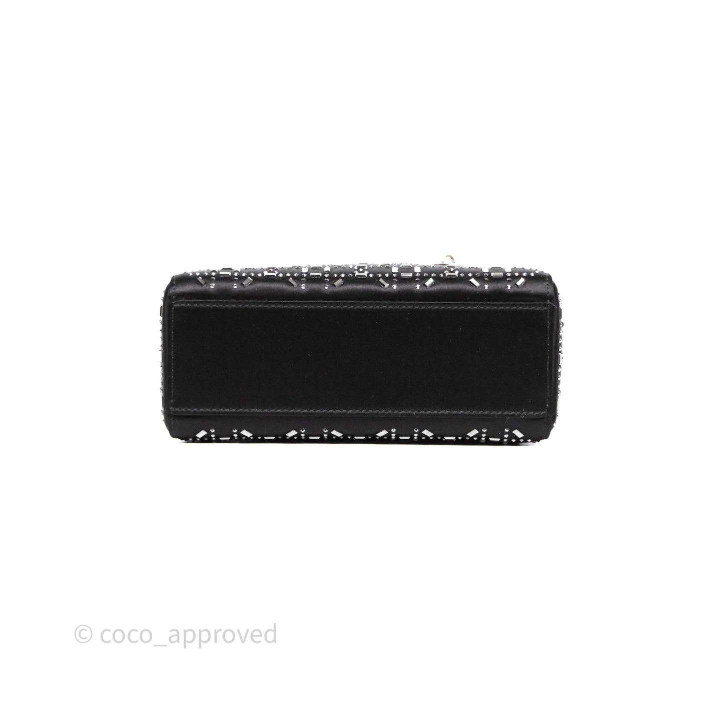Christian Dior Mini Lady Dior Bag Black Strass Cannage Satin Silver Hardware