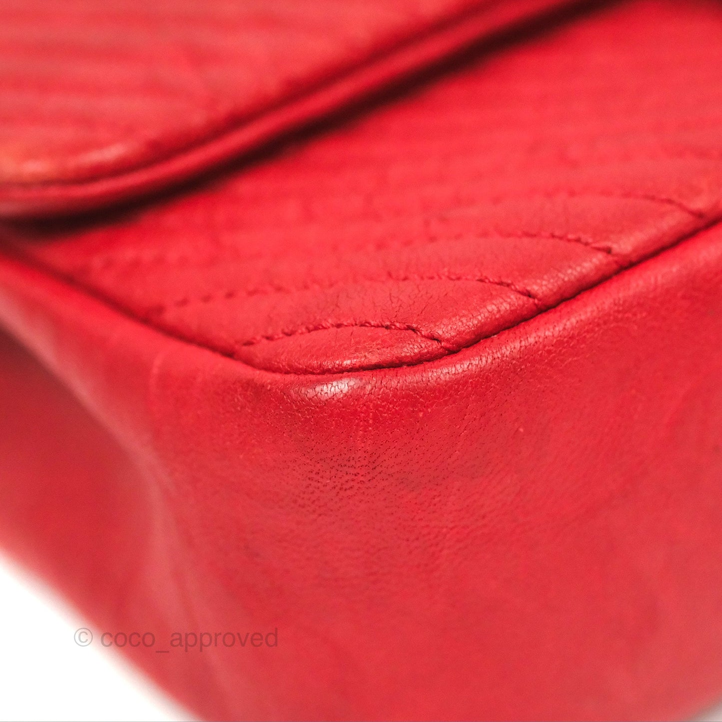 Chanel Small Chevron Surpique Flap Red Calfskin Aged Gold Hardware