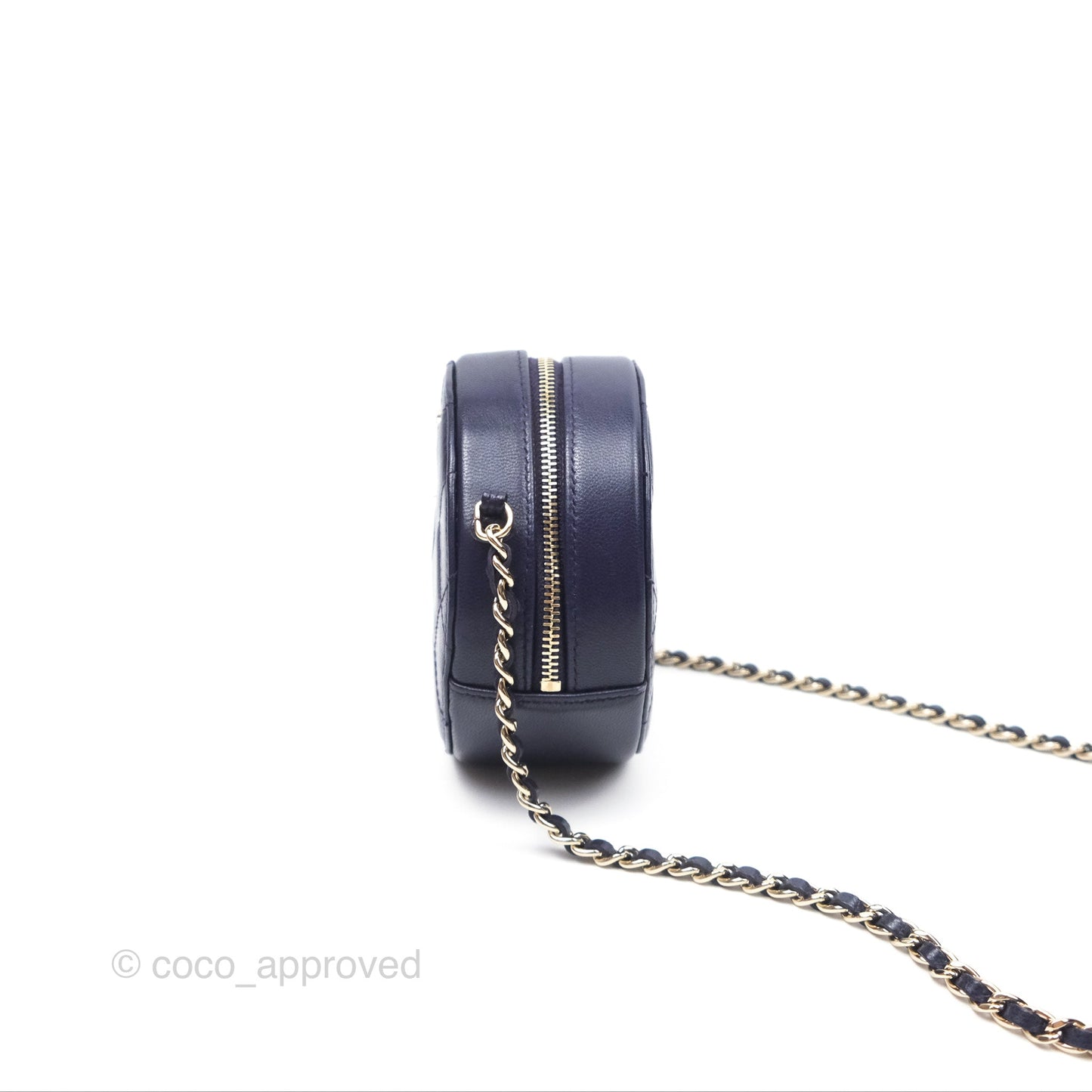 Chanel Quilted Round Clutch with Chain Dark Purple Calfskin Gold Hardware