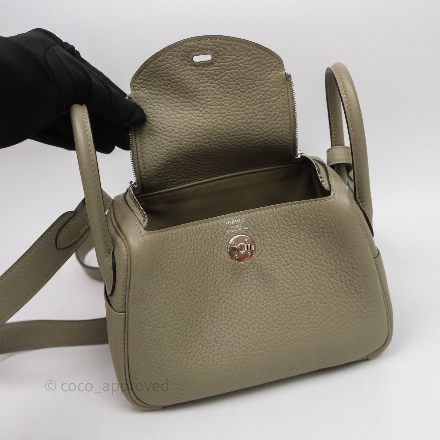 Hermès Mini Lindy 20 Sauge Q1 Clemence Palladium Hardware