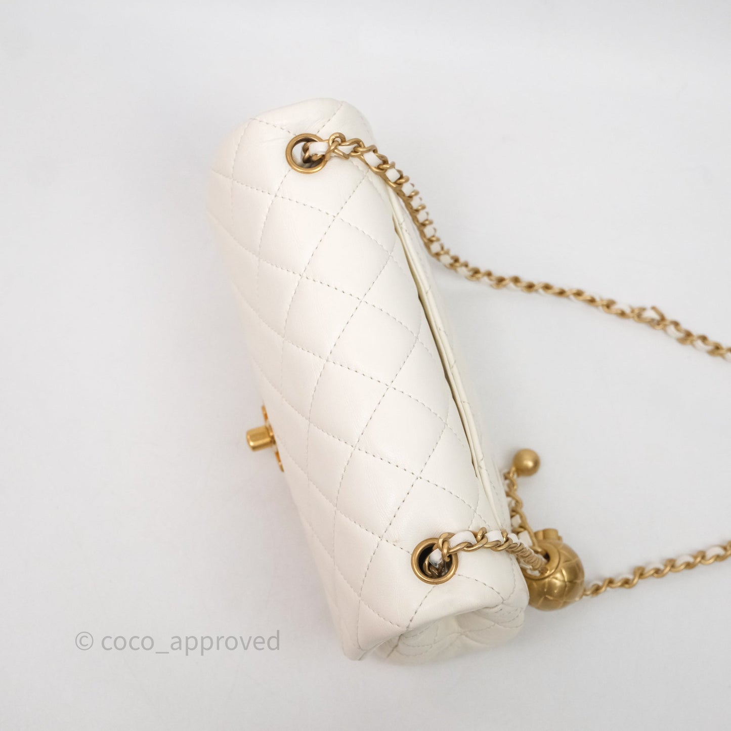 Chanel Mini Rectangular Pearl Crush White Lambskin Aged Gold Hardware