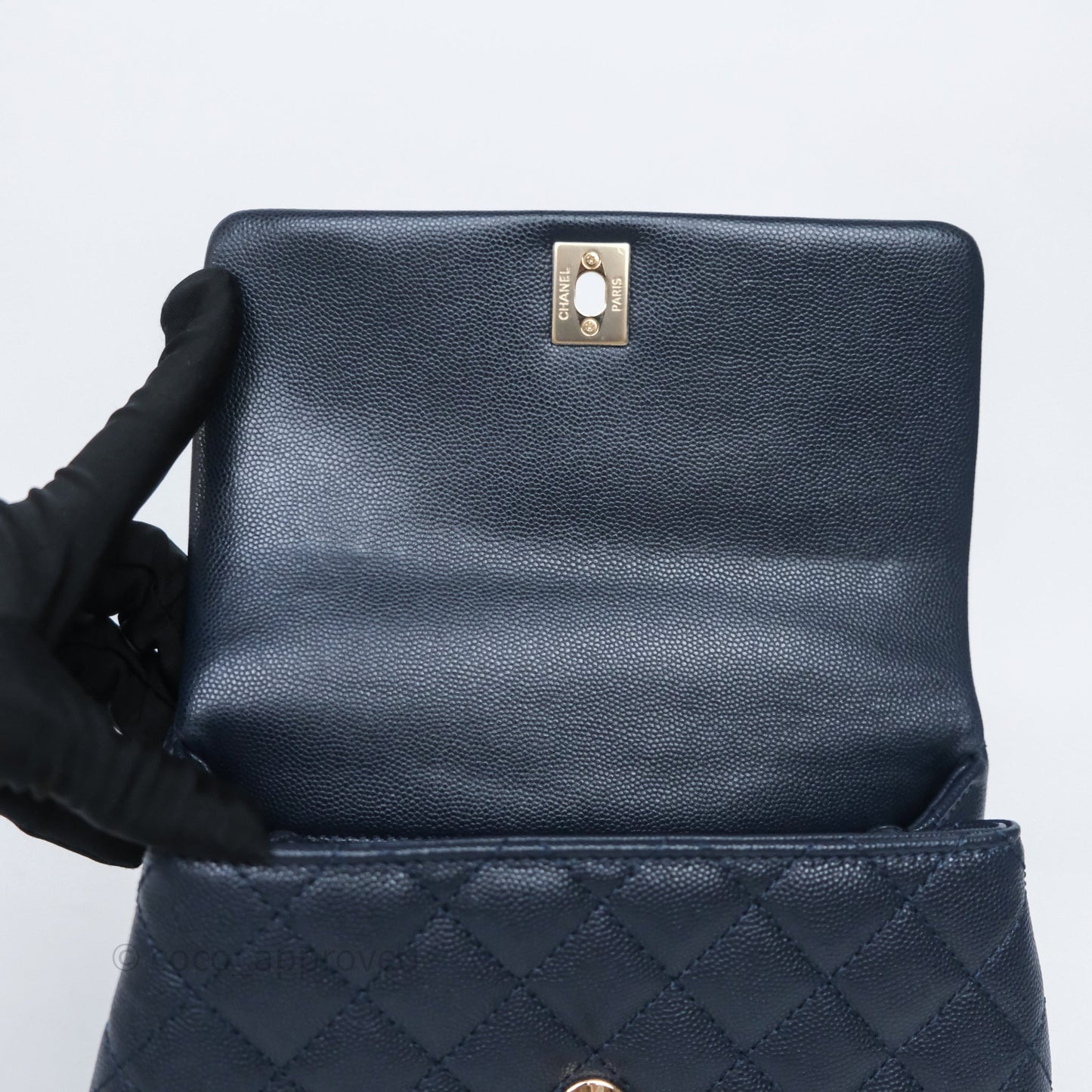 Chanel Small Coco Handle Navy Caviar Light Gold Hardware