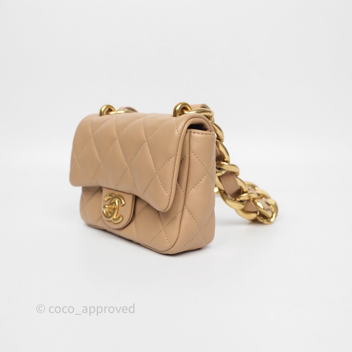 Chanel Mini CC Funky Town Flap Quilted Beige Lambskin Aged Gold Hardware