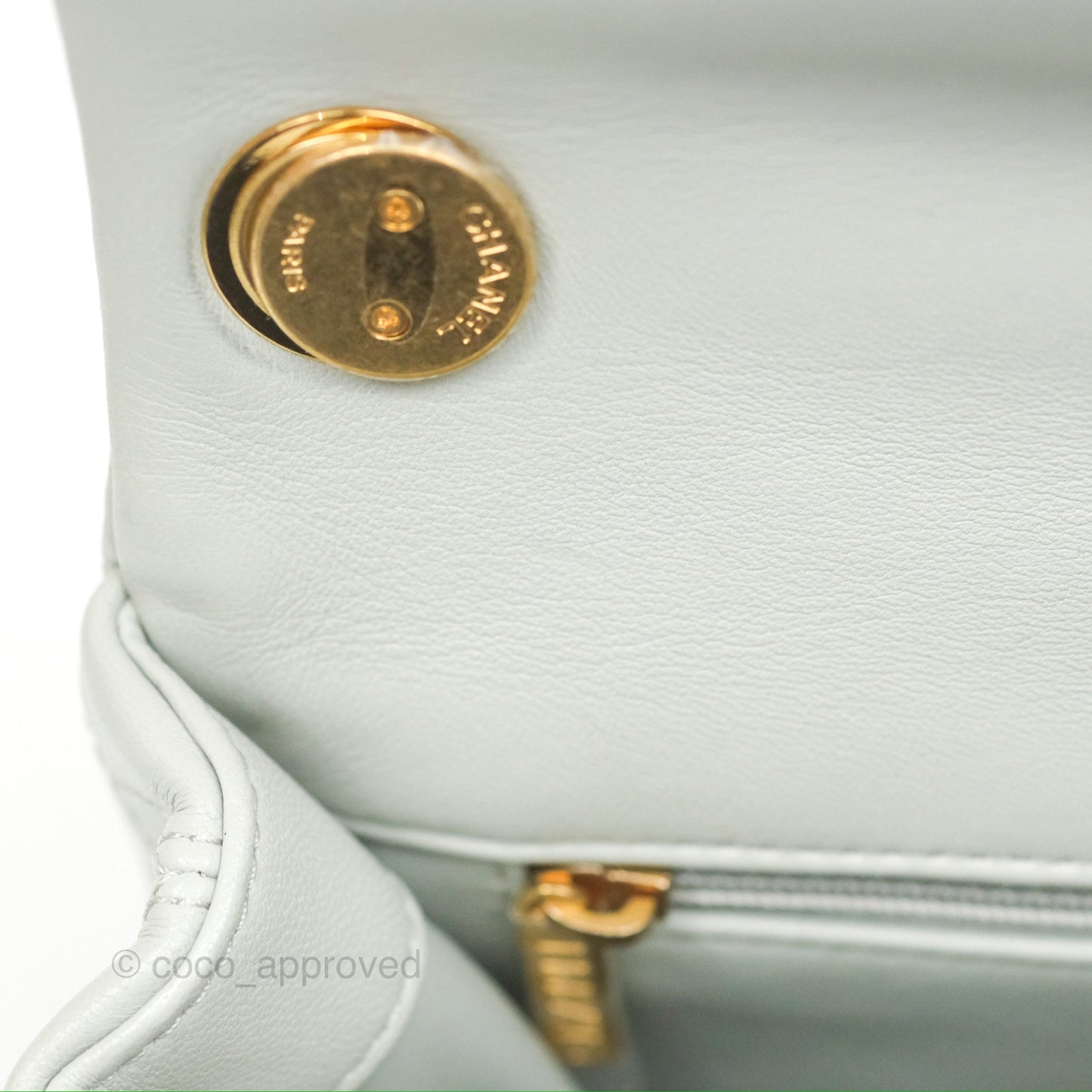 Chanel Chain Handle Flap Light Grey Calfskin Aged Gold Hardware