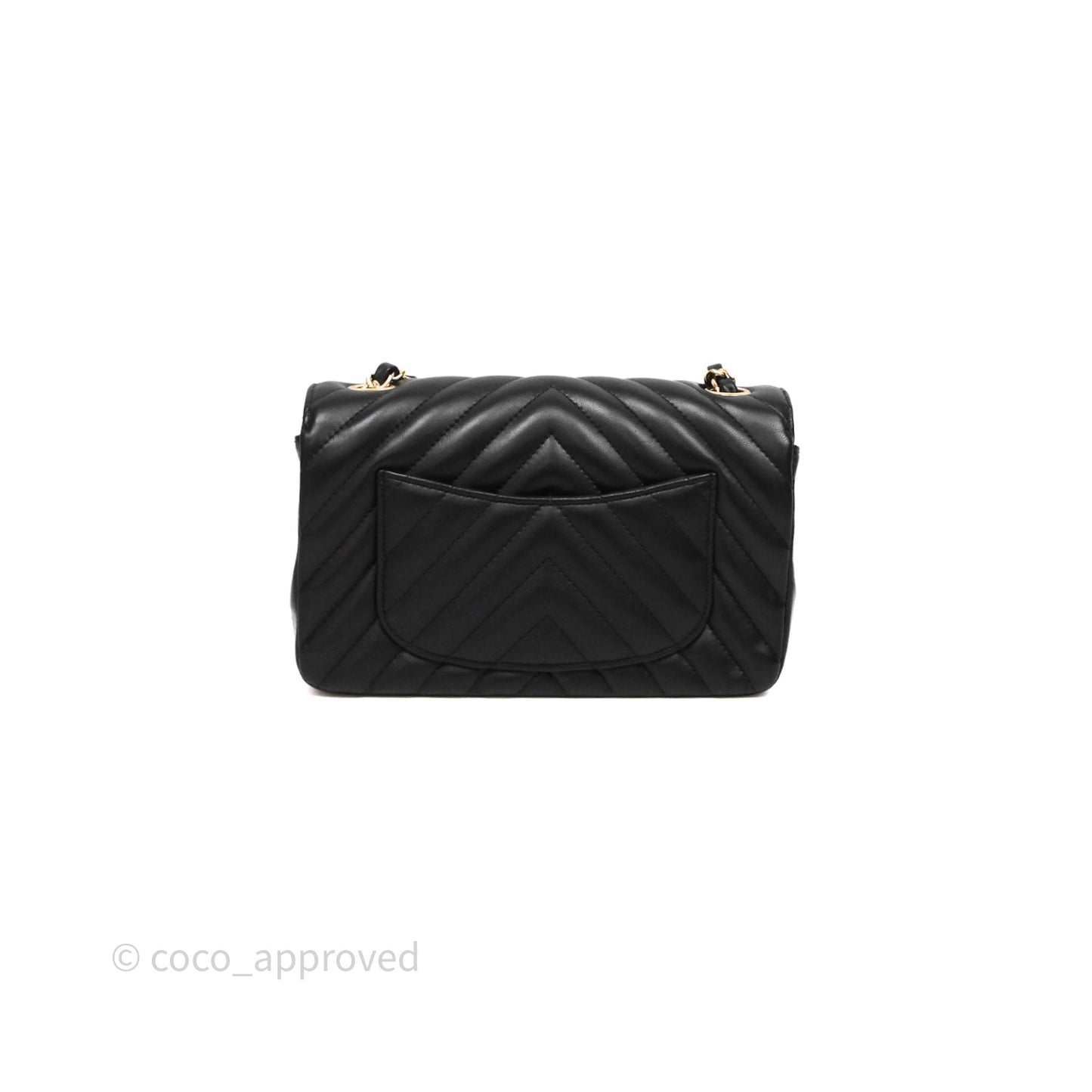 Chanel Quilted Mini Rectangular Chevron Black Lambskin Gold Hardware