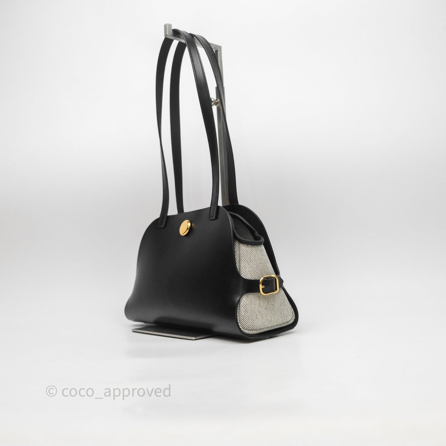 Hermès Tablier Sellier Noir 89/Ecru Swift Calfskin/H canvas Bag Gold Hardware