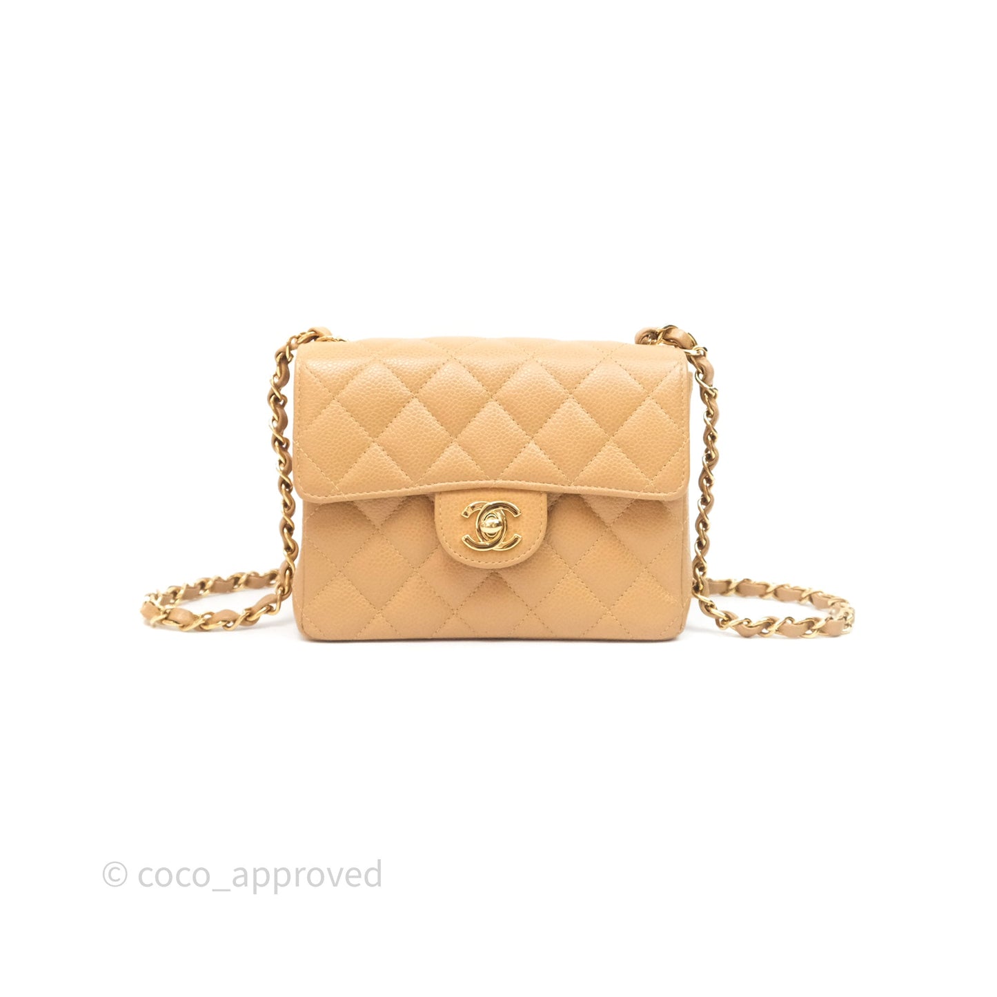 Chanel Vintage Mini Square Quilted Beige Caviar 24K Gold Hardware
