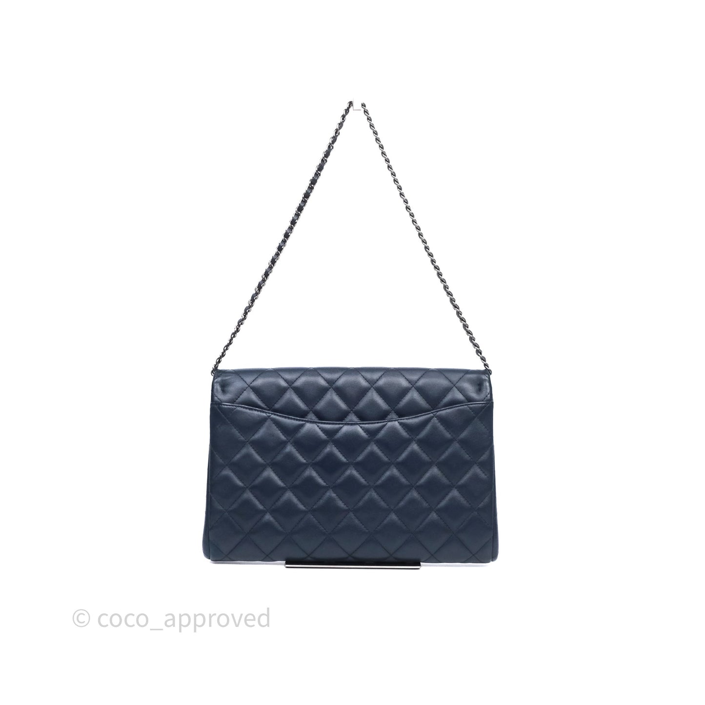 Chanel Quilted Clutch with Chain Lambskin Navy Gun Metal Hardware