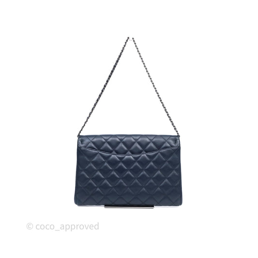 Chanel Quilted Clutch with Chain Lambskin Navy Gun Metal Hardware