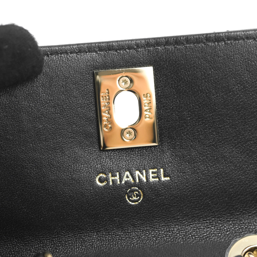 Chanel Mini Quilted Trendy CC Card Holder With Chain Black Lambskin Gold Hardware