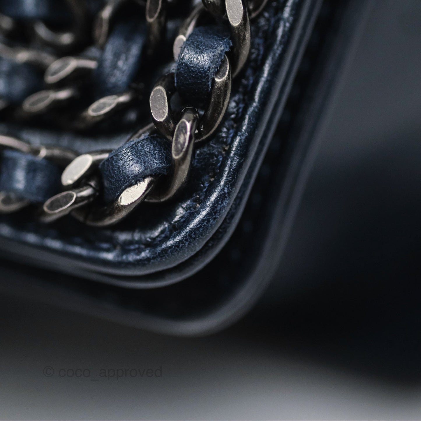 Chanel Medium Chain Edge Boy Quilted Navy Aged Glazed Calfskin Ruthenium Hardware