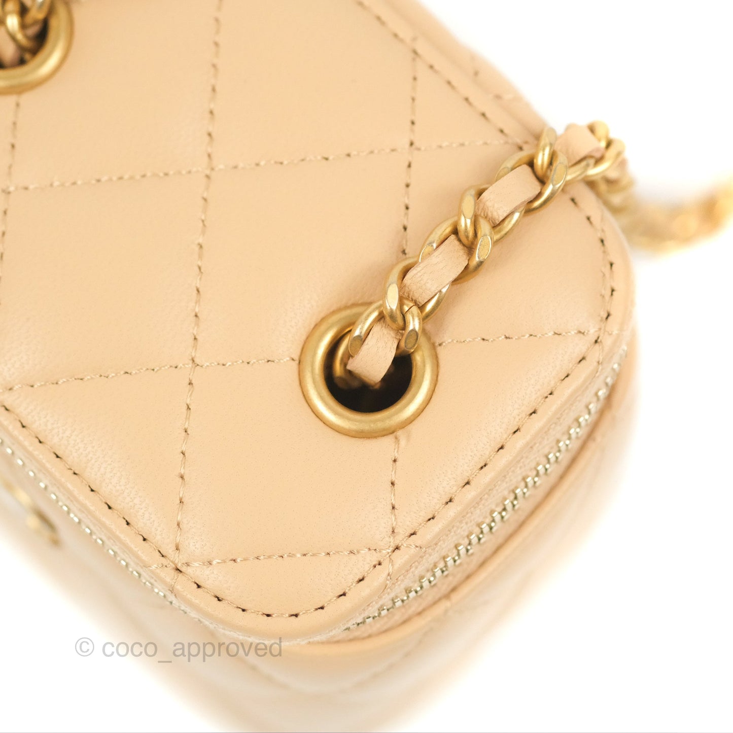 Chanel Mini Pearl Crush Vanity With Chain Beige Lambskin Aged Gold Hardware