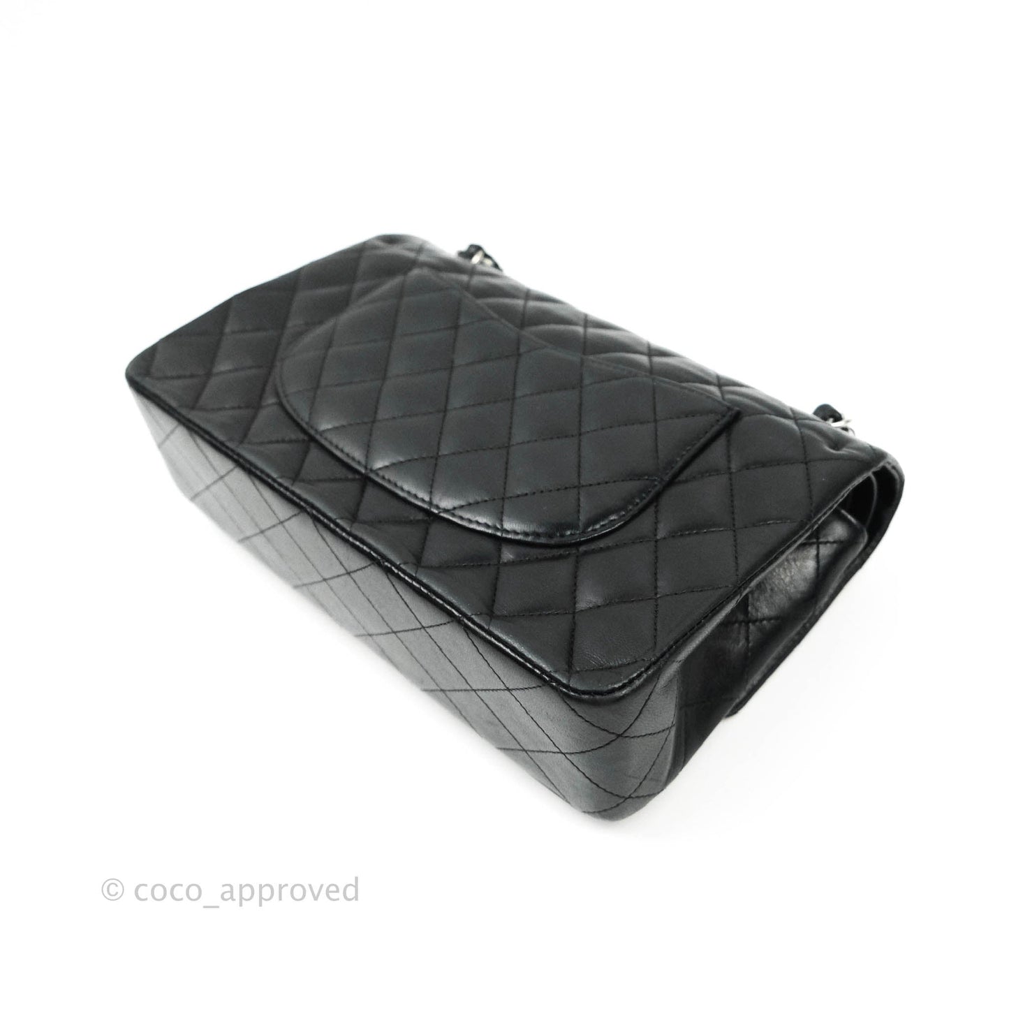 Chanel Classic M/L Medium Double Flap Bag Black Lambskin Silver Hardware