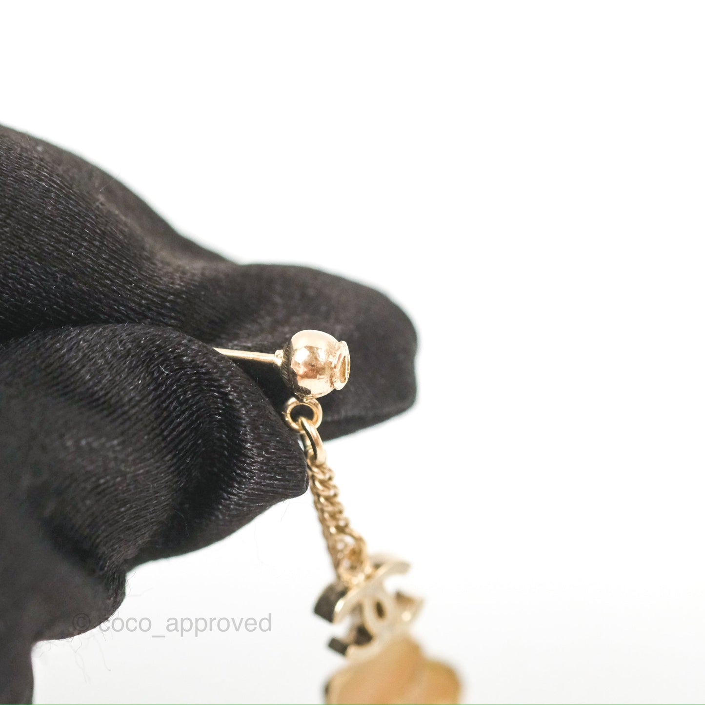 Chanel CC Flower Drop Earrings Gold Tone 13C