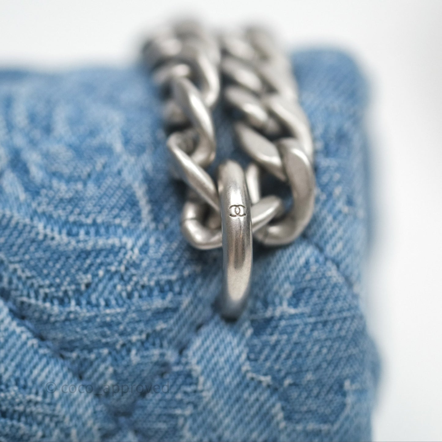 Chanel Quilted Camellia Printed Heart Crush Mini Flap Bag Blue Denim Aged Silver Hardware
