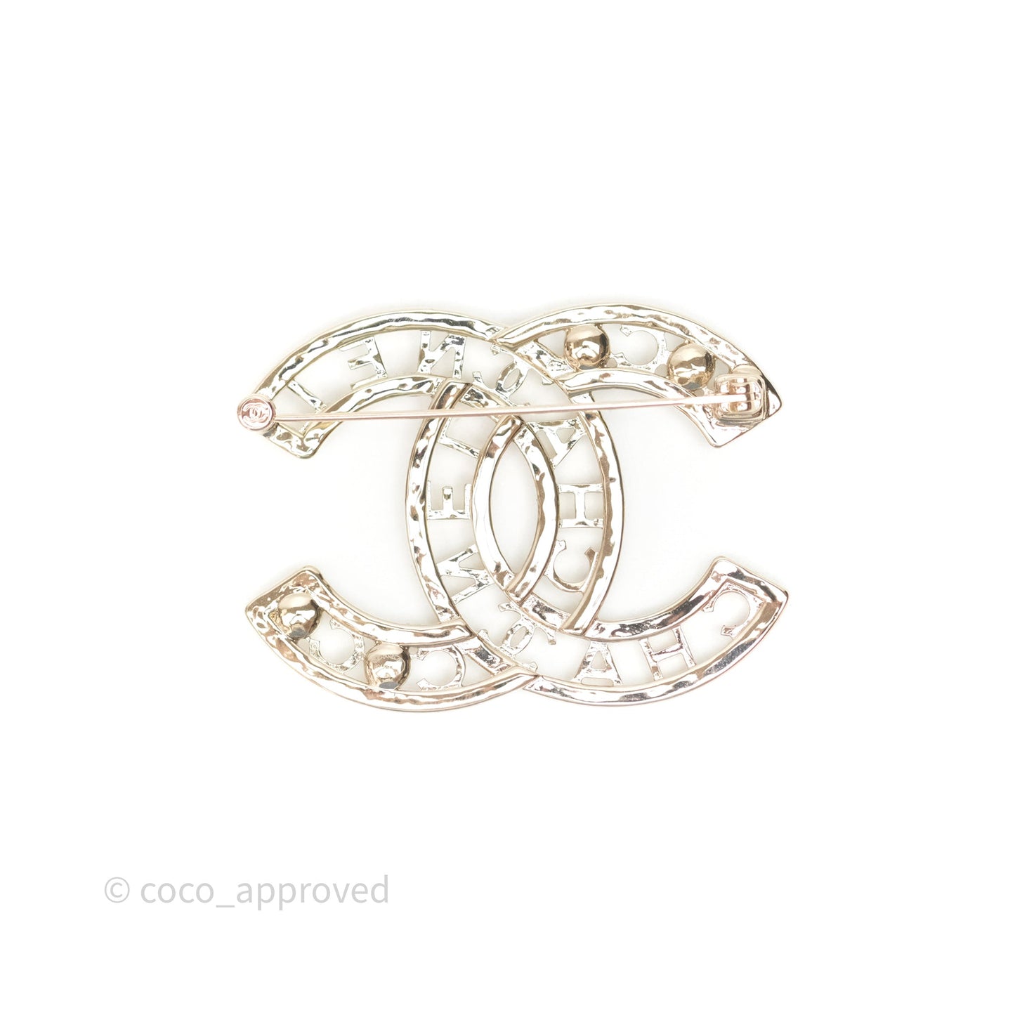 Chanel Coco CC Crystal Pearl Brooch Gold Tone 24V