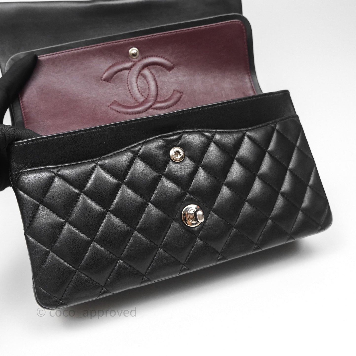 Chanel Classic M/L Medium Flap Quilted Black Lambskin Silver Hardware