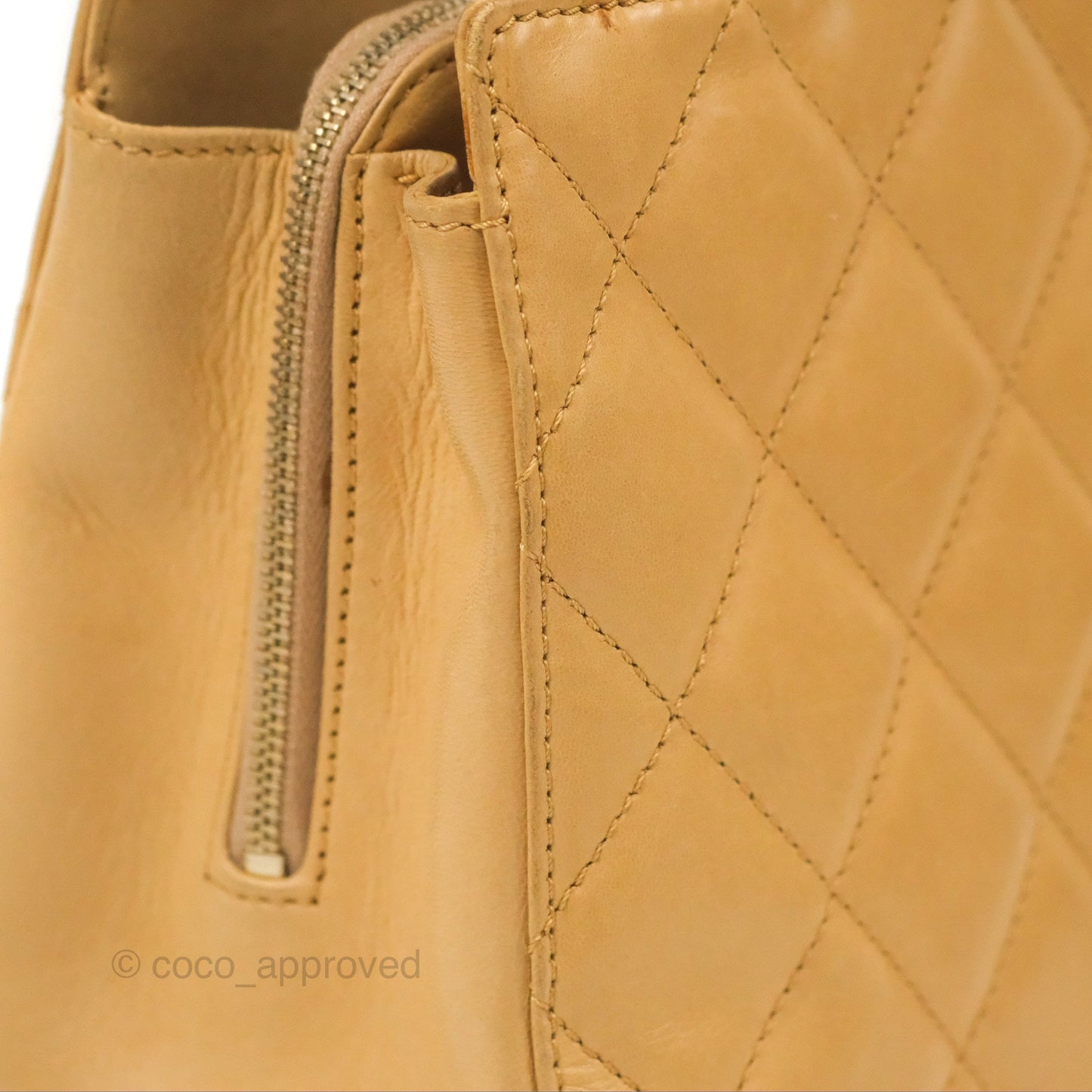 Chanel Vintage Small Top Handle Tote Quilted Beige Lambskin