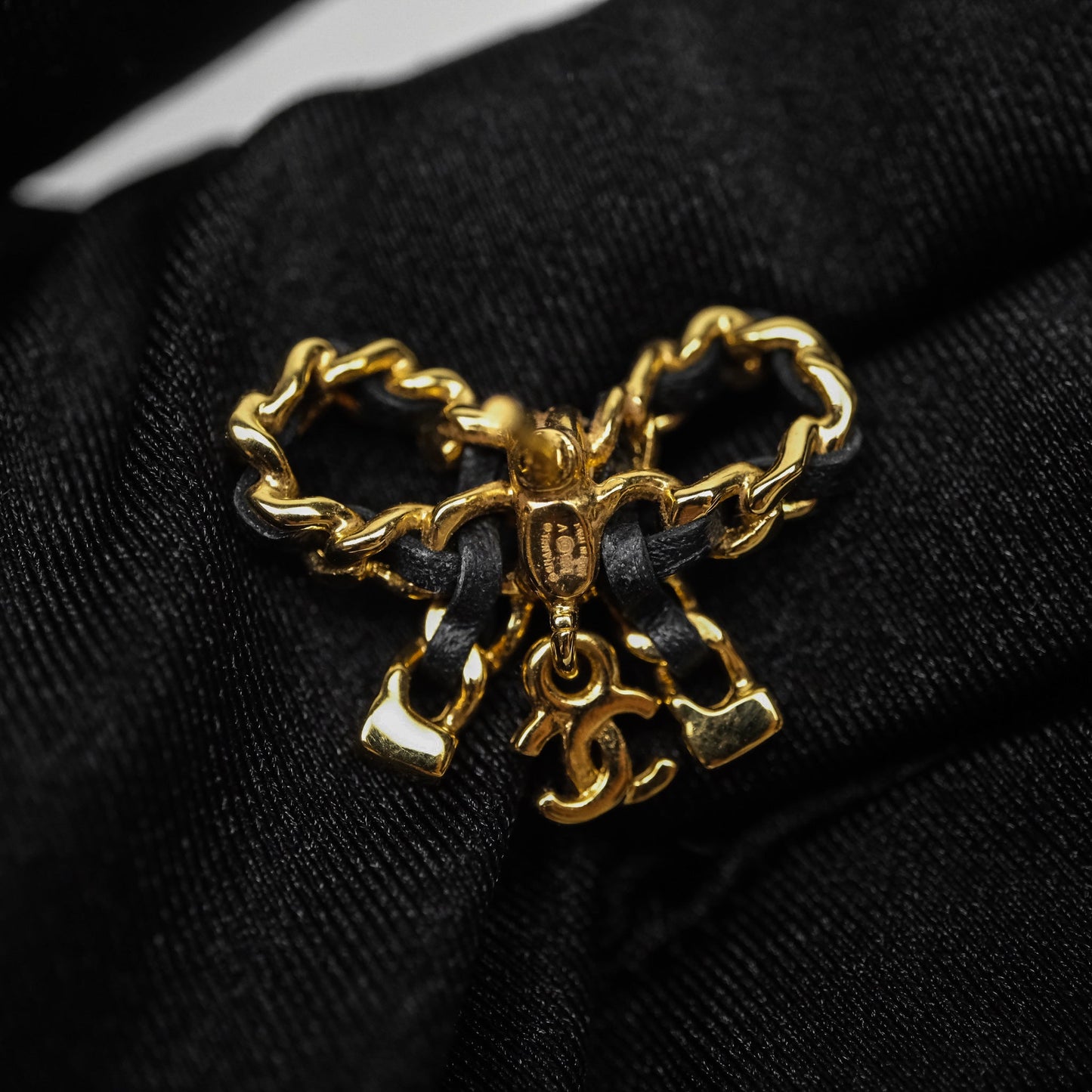 Chanel Lambskin Chain Bow Earrings Black Gold 25V