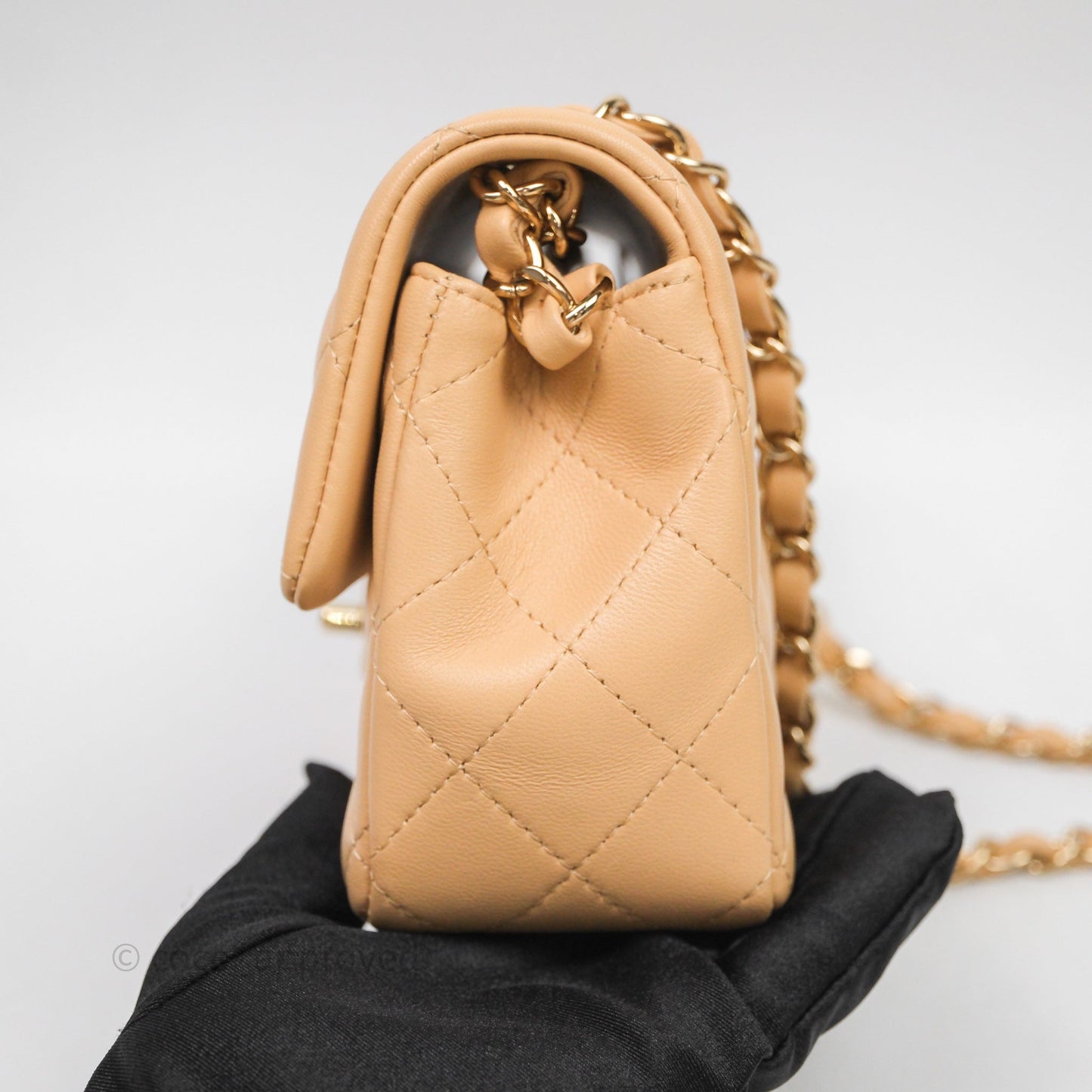 Chanel Mini Rectangular Quilted Beige Lambskin Light Gold Hardware