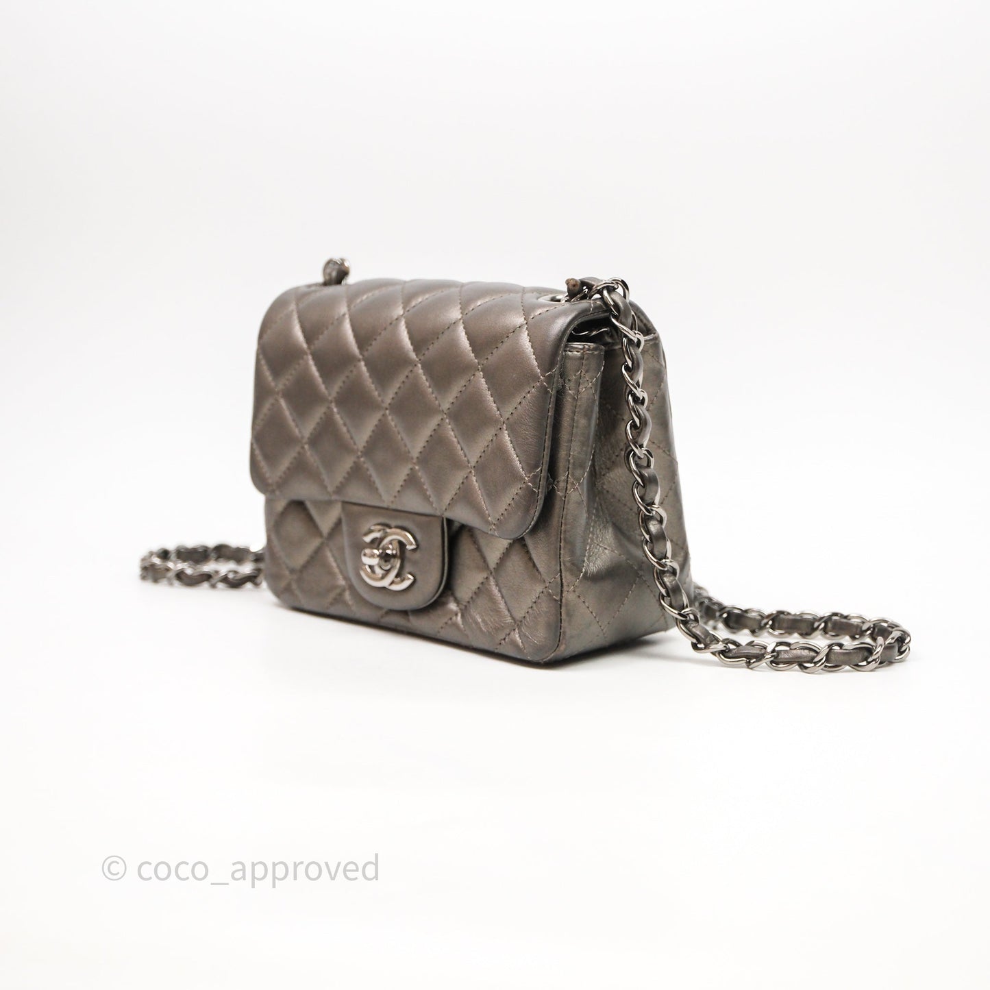Chanel Mini Square Metallic Dark Grey Lambskin Dark Silver Hardware