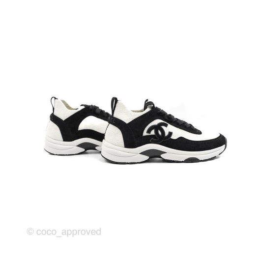 Chanel Low Top Trainer CC White Black Sneakers Size 35