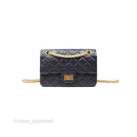 Chanel Mini Reissue 224 Navy Aged Calfskin Aged Gold Hardware