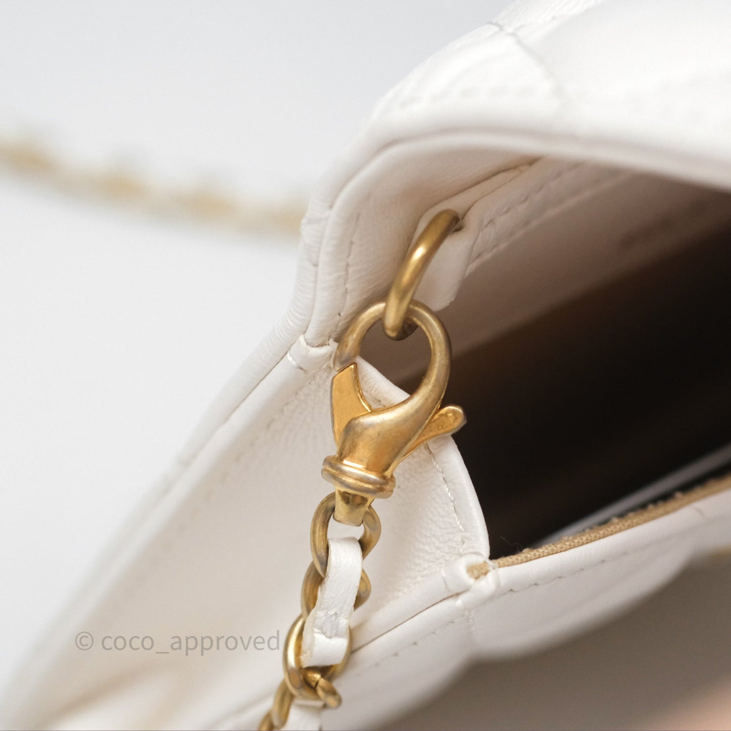 Chanel Mini Pearl Crush Clutch With Chain Belt Bag White Aged Gold Hardware
