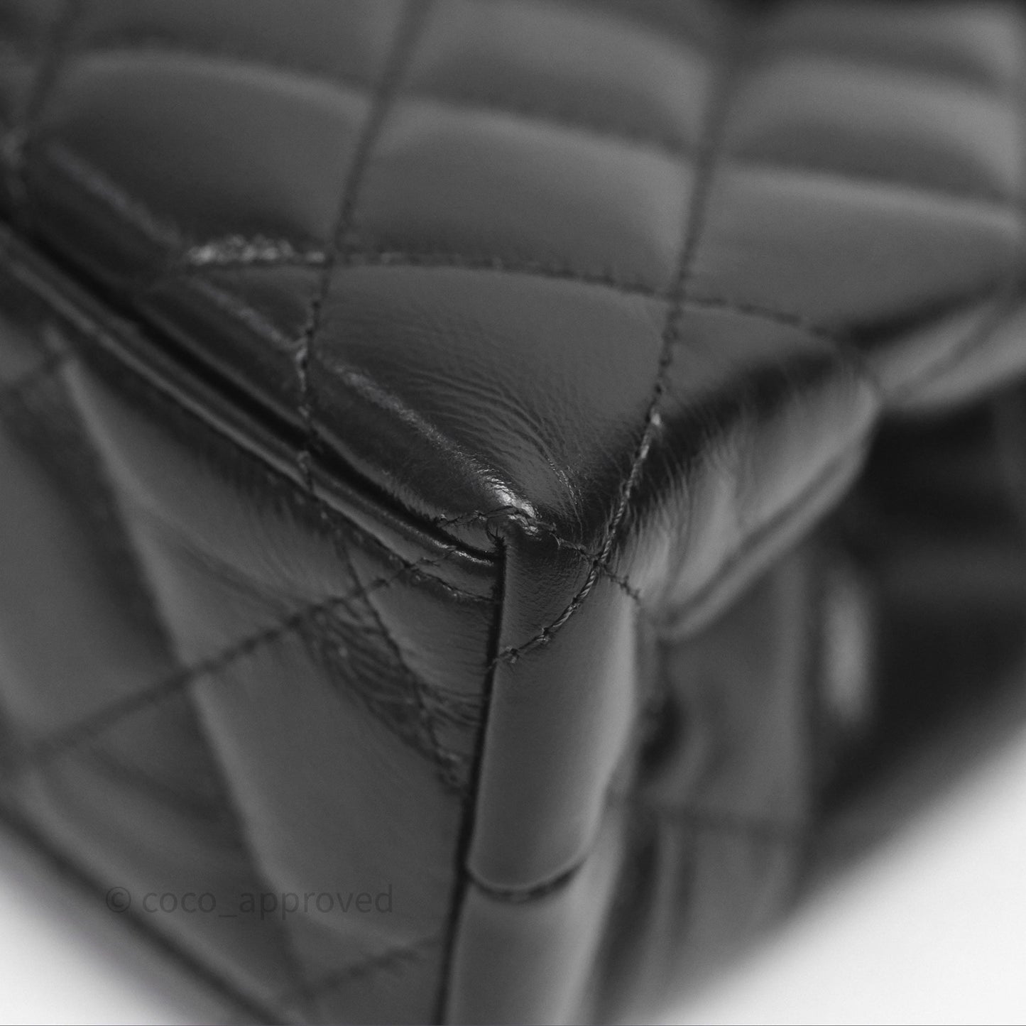 Chanel Kelly Bag Quilted Black Shiny Crumpled Calfskin Aged Gold Hardware