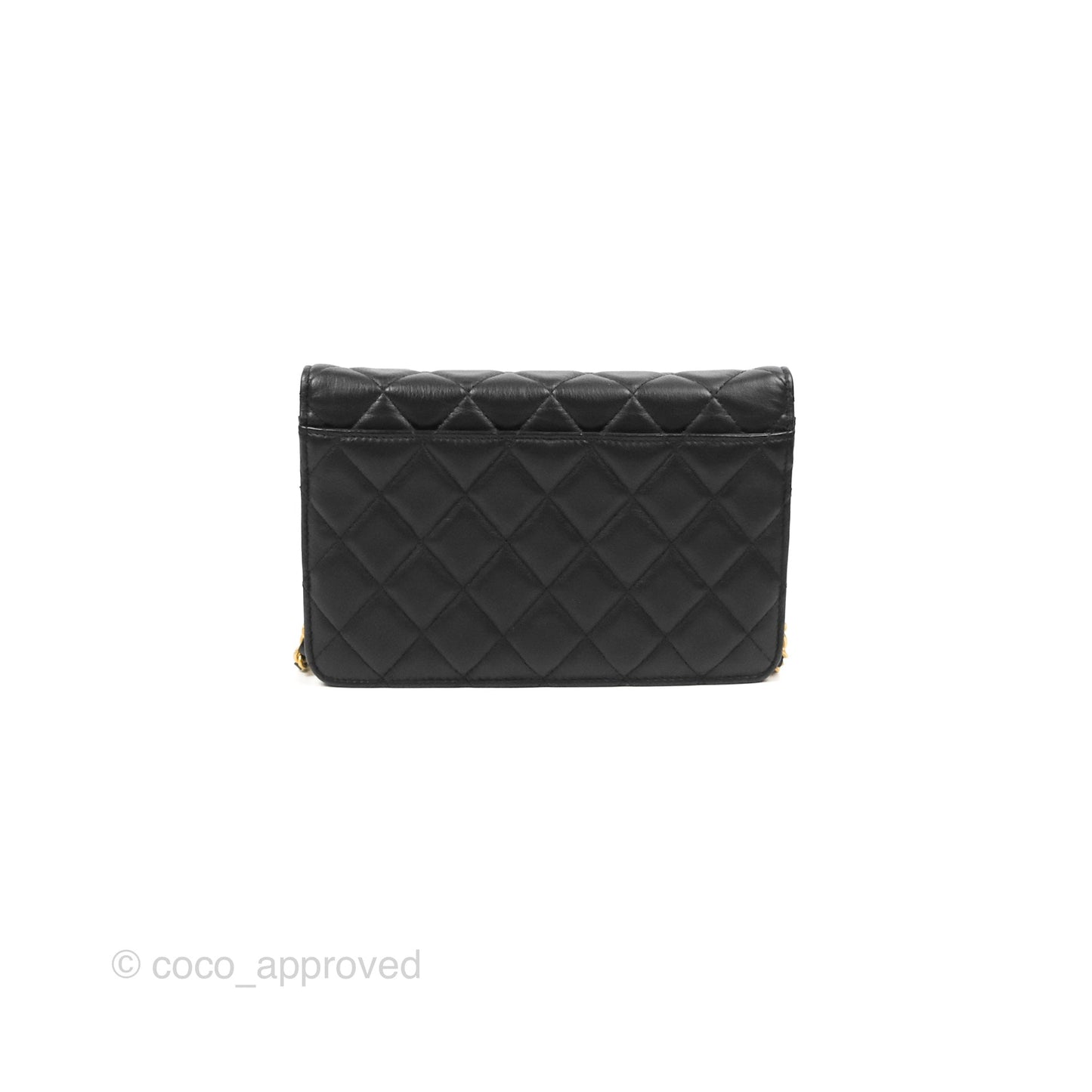 Chanel Logo Enchained Wallet On Chain WOC Black Calfskin Gold Hardware
