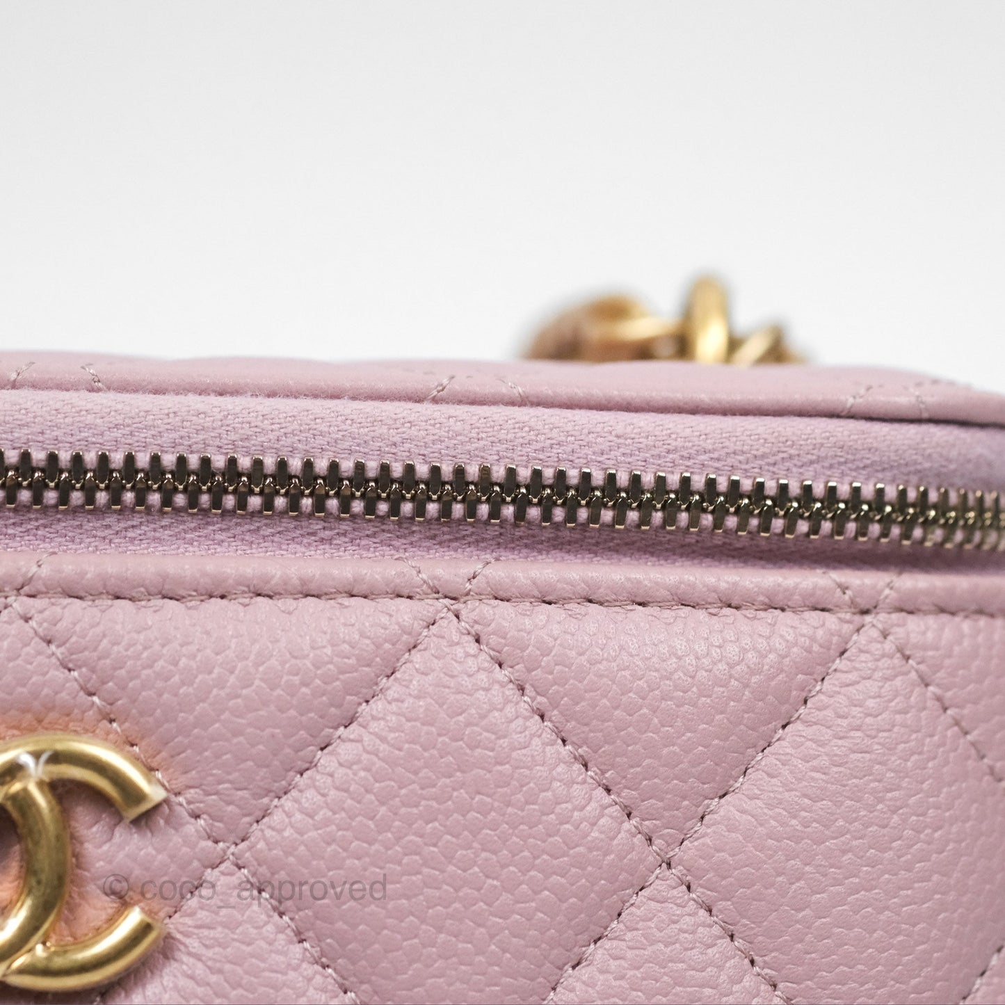 Chanel Vanity with Heart Adjustable Chain Dusty Pink Caviar Aged Gold Hardware