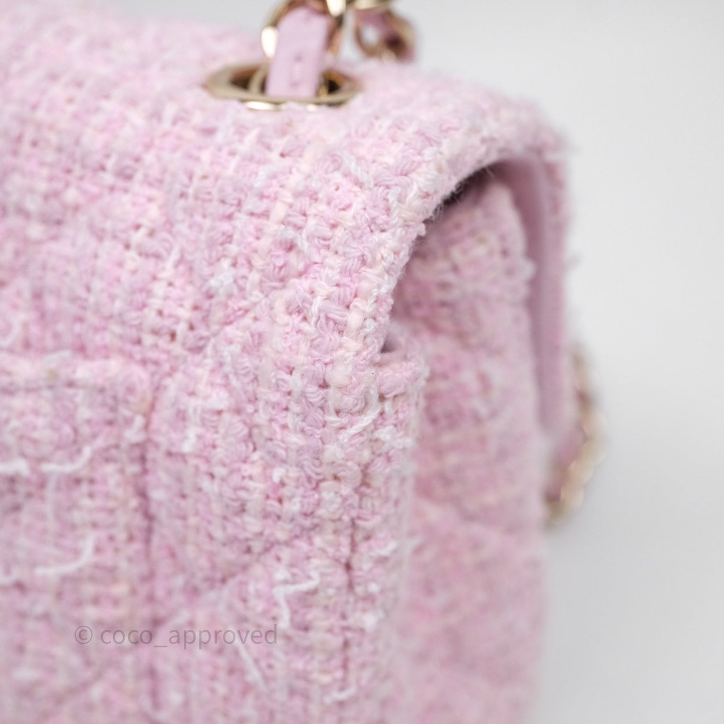 Chanel Classic Mini Rectangular Flap Pink Tweed Gold Hardware