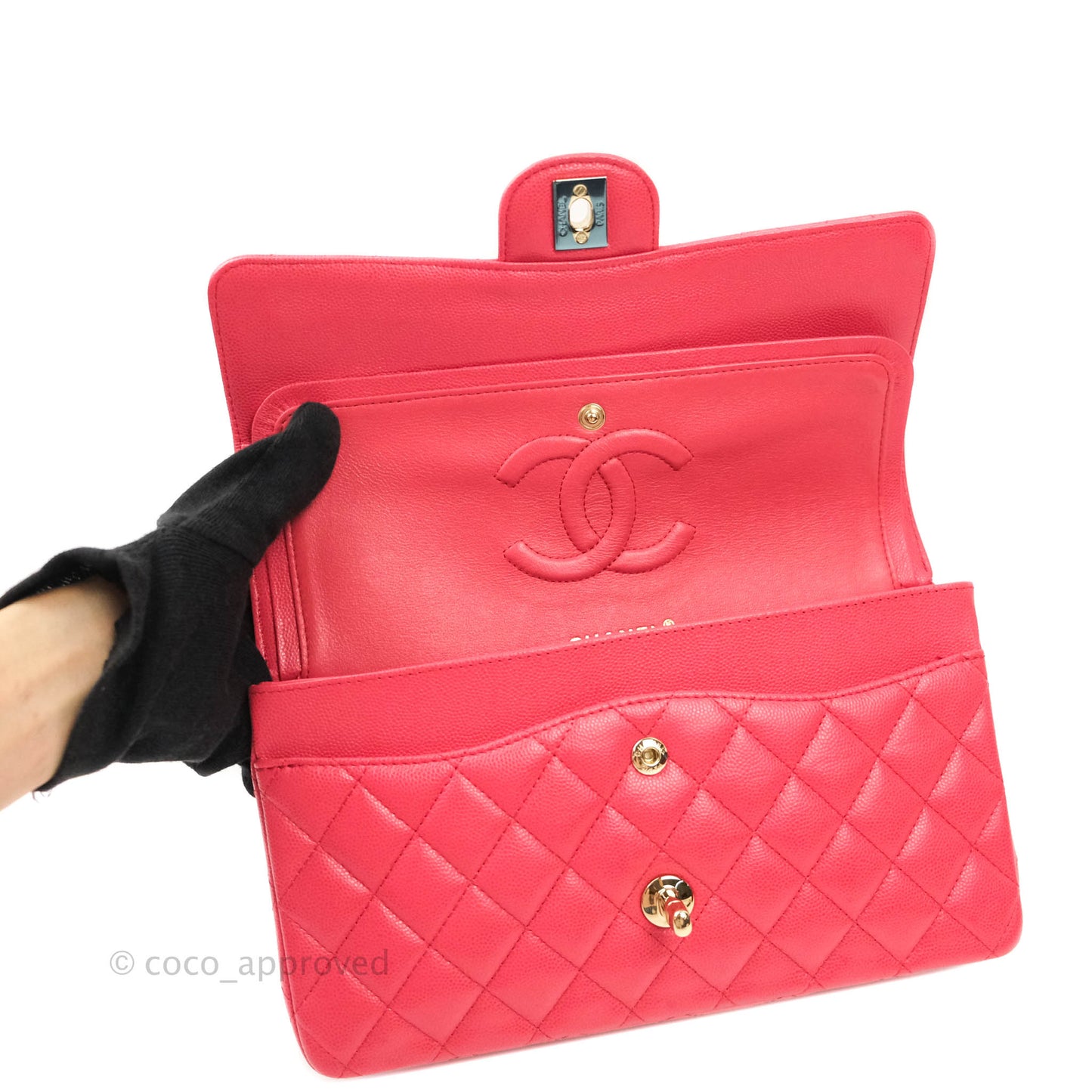 Chanel Classic M/L Medium Double Flap Dark Pink Caviar Gold Hardware