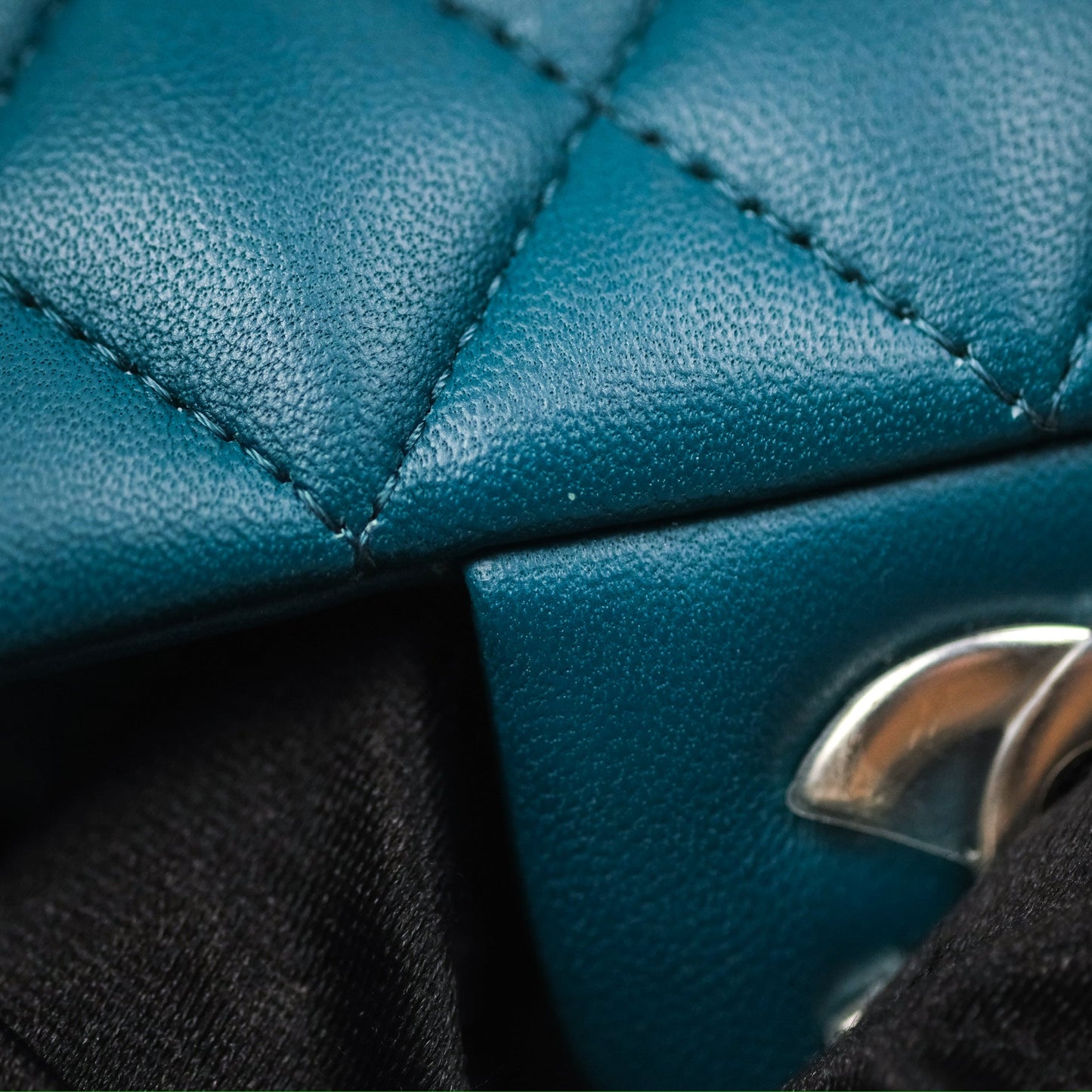 Chanel Classic M/L Medium Flap Quilted Teal Lambskin Silver Hardware