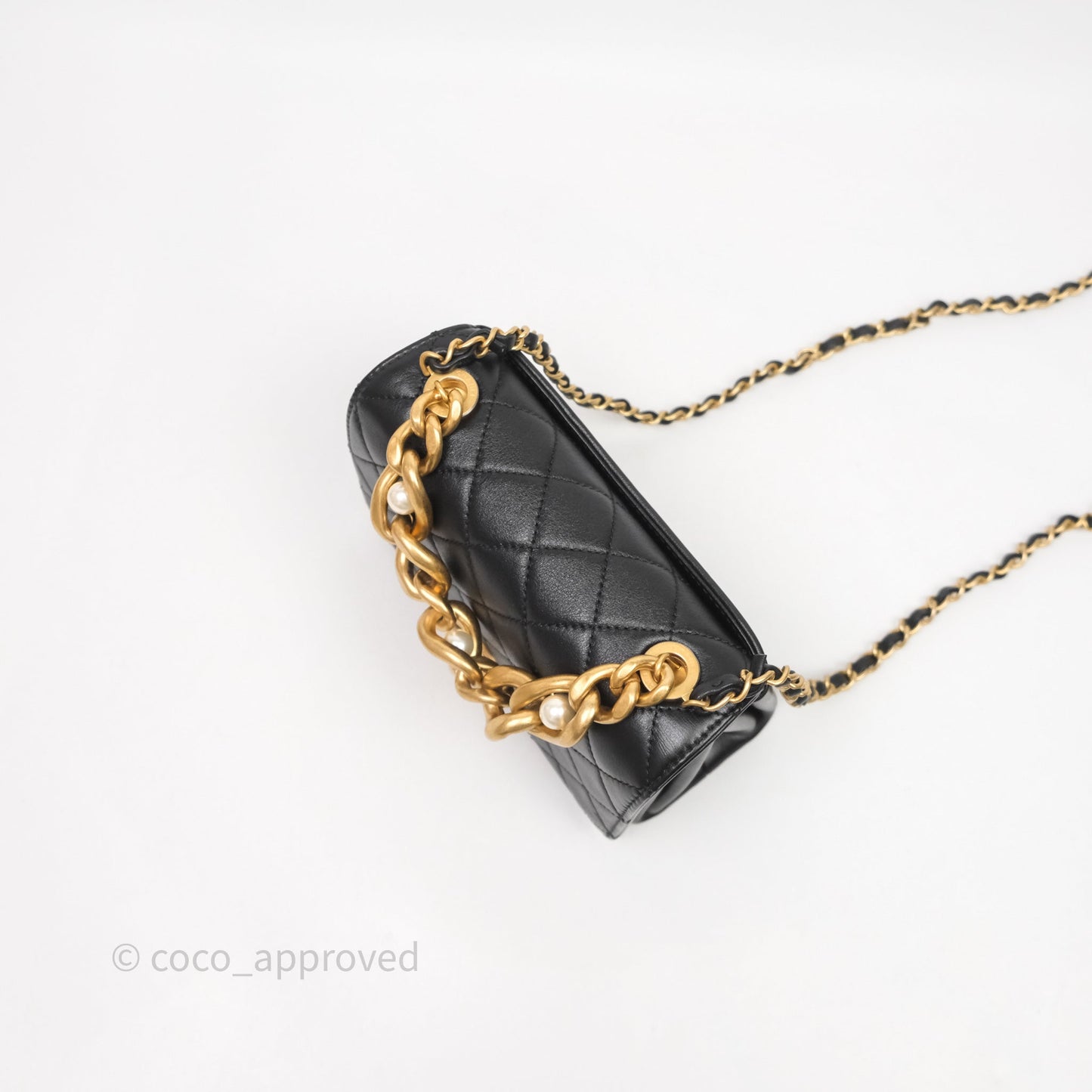 Chanel Pearl Chain Bag Black Calfskin Aged Gold Hardware