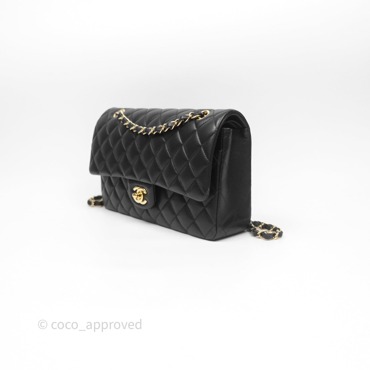 Chanel Classic M/L Medium Flap Quilted Black Lambskin Gold Hardware